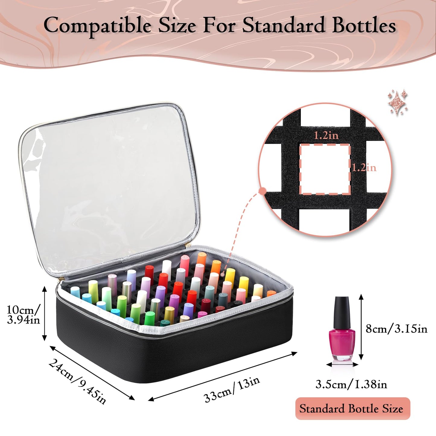 YOREPEK Extra Large Nail Polish Organizer Case Holds 96 to 100+ Bottles (15ml/0.5 fl.oz) UV lamp, Gel Polish Travel Case Bag with 2 Removable Pouches Fits Nail Suppiles, Gift for Manicurist, Grils