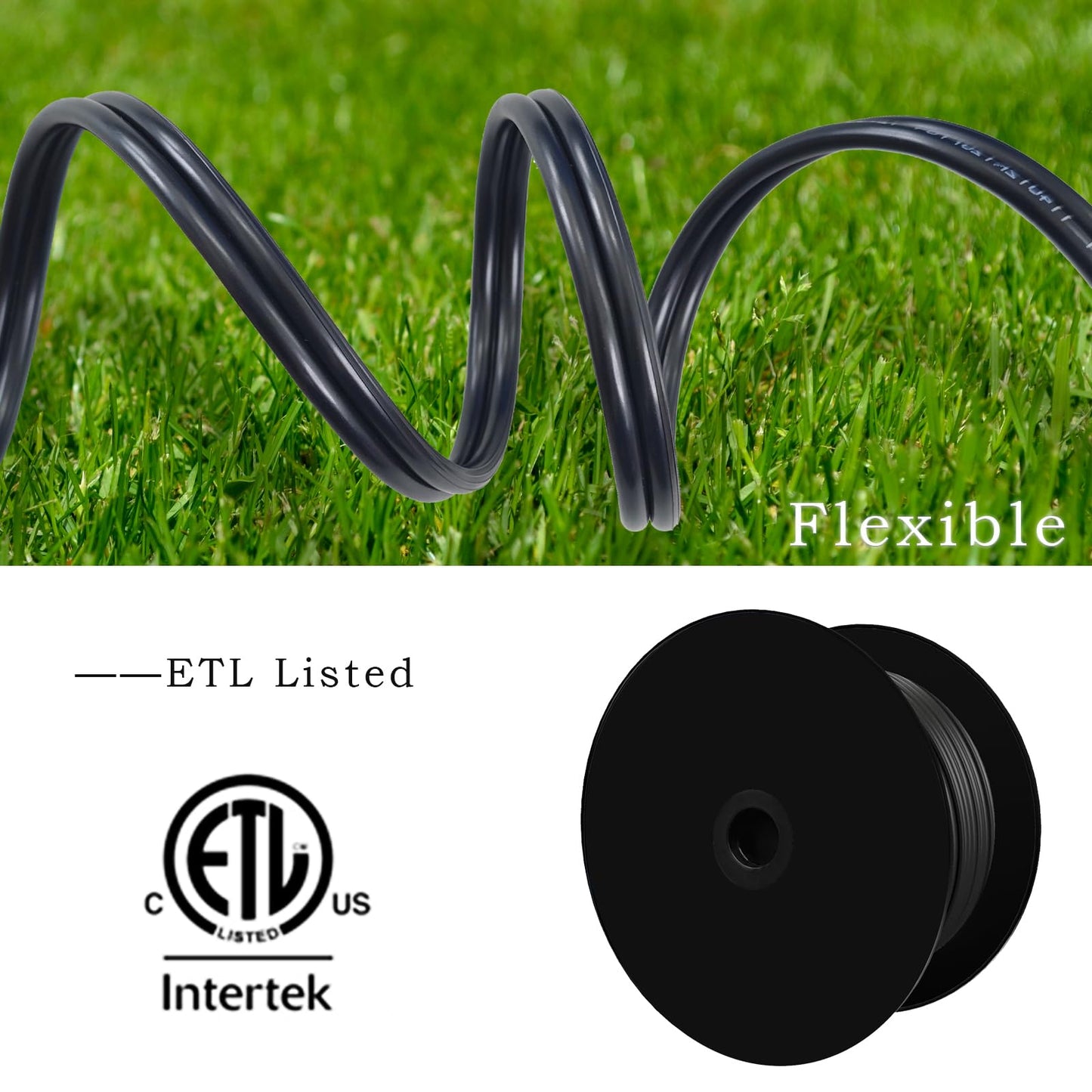 Cableague 12/2 Low Voltage Landscape Lighting Wire 100ft 12AWG*2C Waterproof Conductor Outdoor Direct Burial 100 feet Black