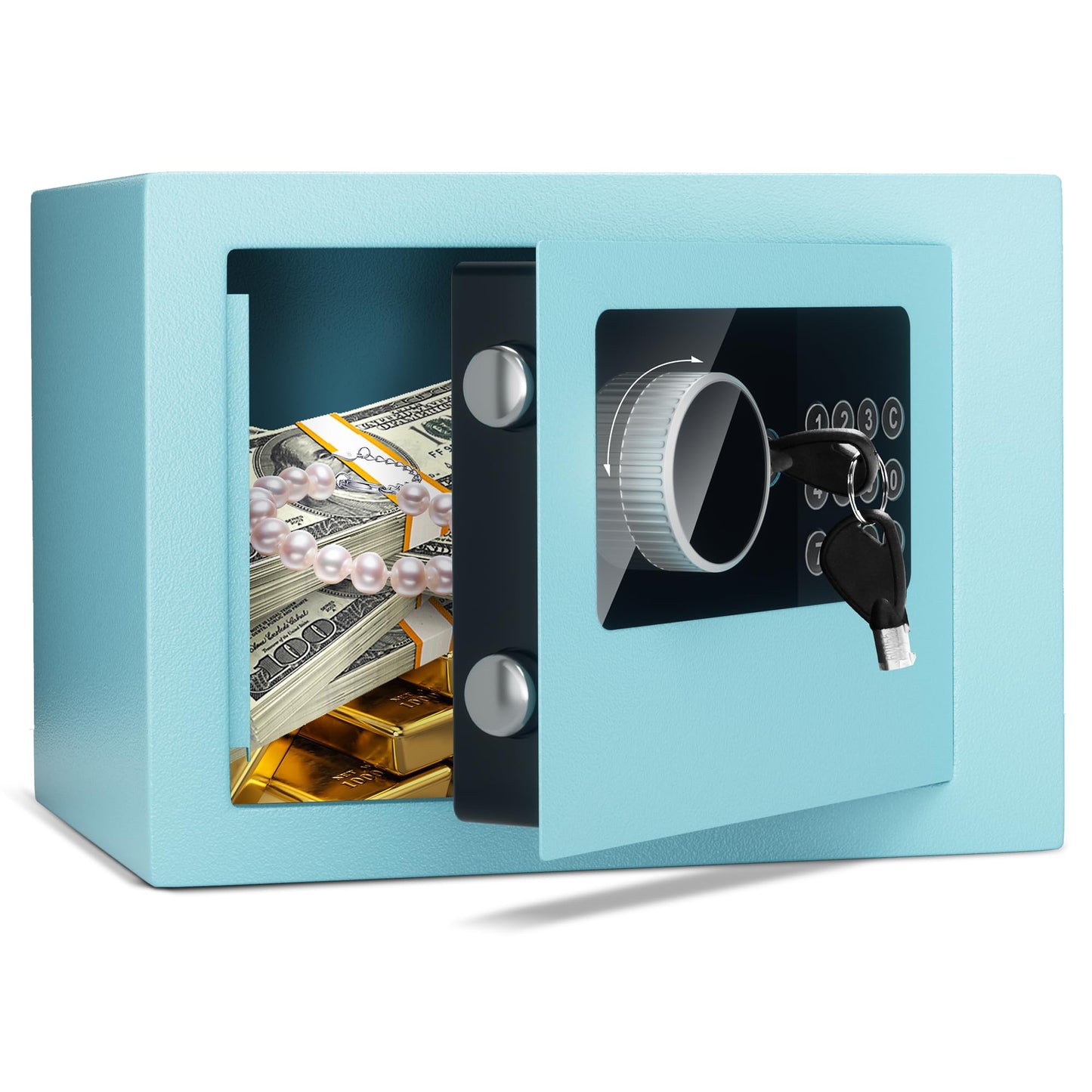 Digital Electronic Money Safe, Steel Security Lock Box with Keypad, Office Hotel Business Jewelry Gun Cash Safe, 0.23 Cubic Feet, 9.06" W x 6.69" D x 6.69" H（blue）