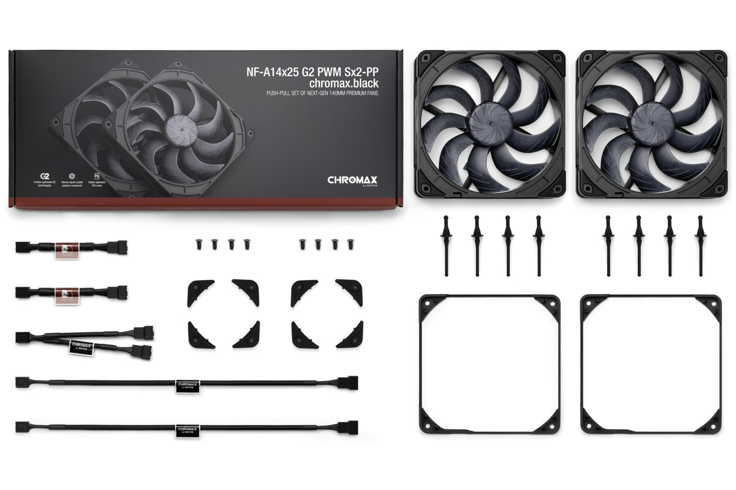 Noctua NF-A14x25 G2 PWM Sx2-PP chromax.Black, Dual Fan Set for Push-Pull and Side-by-Side Applications (Black)