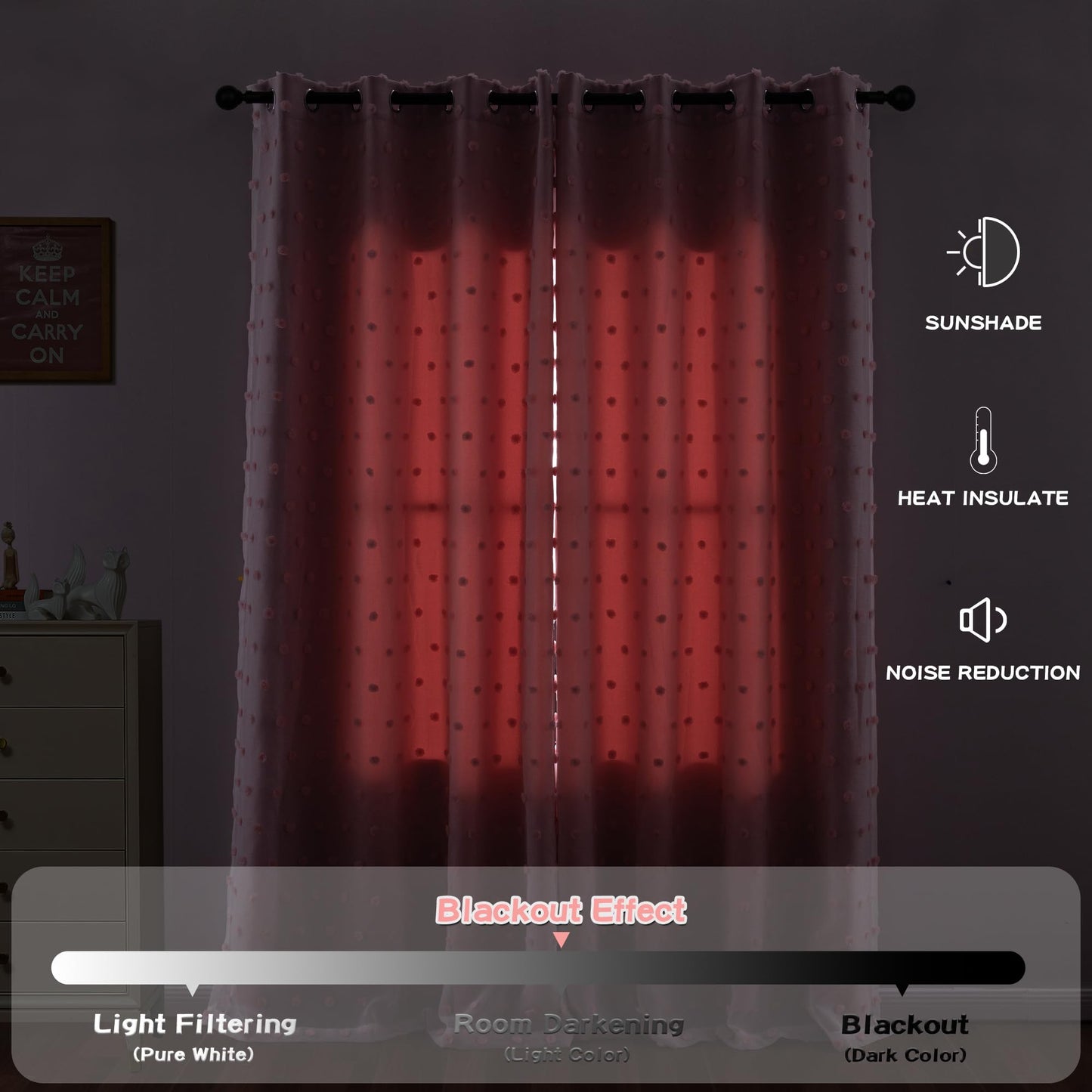 MYSKY HOME Pink Curtains for Girls Bedroom Pom Pom Sheer Curtain 63 Inches Length Thermal Insulated Nursery Blackout Curtains Room Darkening Short Kitchen Drapes Grommet, 52 x 63 in, 2 Panels