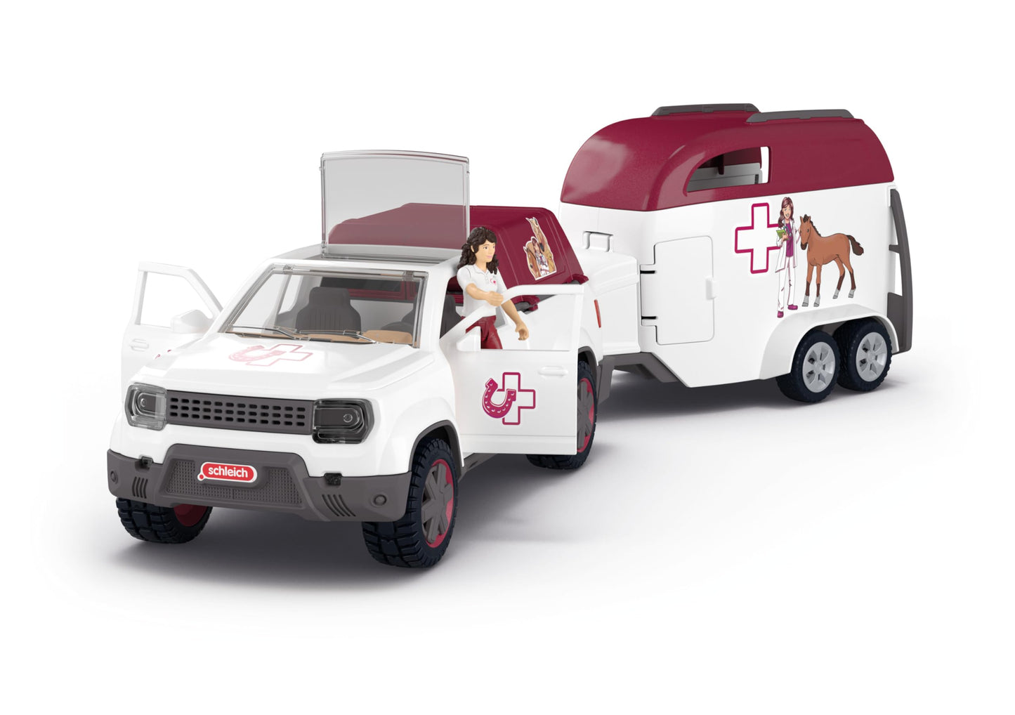 Schleich Horse Club - 90 PC Mobile Vet with Trailer Playset - Includes Toy Horse Figurine, Poseable Veterinarian Figure, Moveable Truck and Accessories - Interactive Play Toys for Kids Ages 5+| 42704