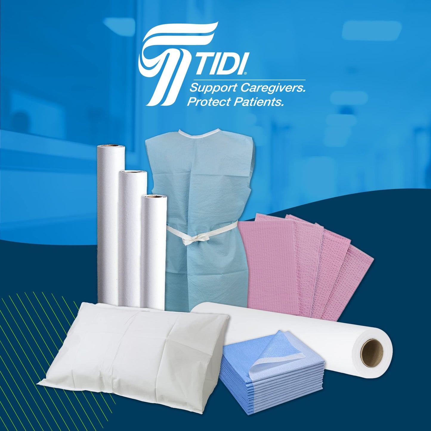 TIDI 919365 Disposable Pillowcases, White, 21” Wide x 30” Long (Pack of 100) ― Single-Use Pillowcases ― Tissue with Poly Back To Help Prevent Leak-Through ― Pebble Embossed ― Medical Supplies