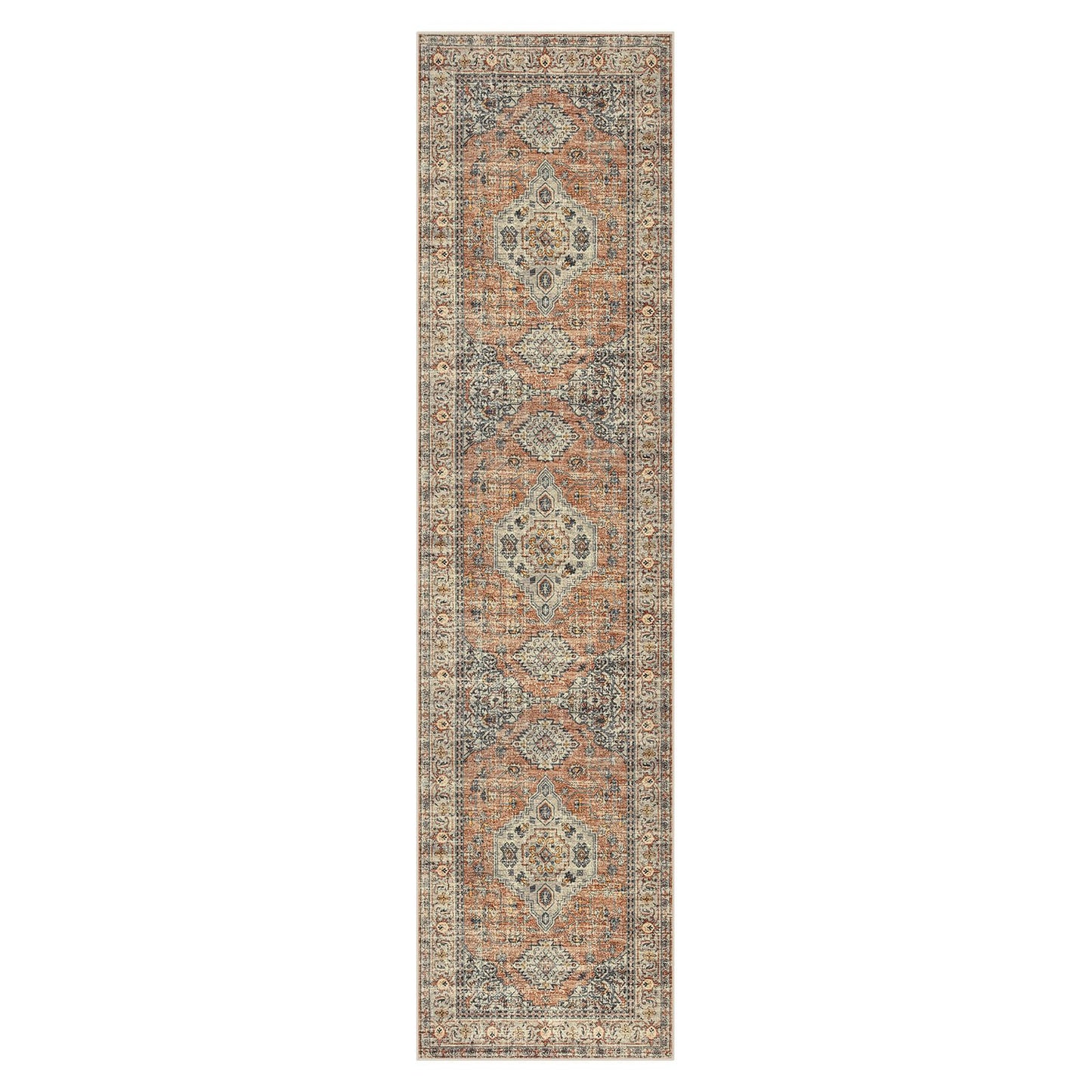 Lahome Oriental Kitchen Runners for Hallways, 2.5x10 Washable Runner Rug Non Slip, Soft Hallway Rug Distressed Ultra-Thin Long Carpet for Bathroom Entryway ‎Bedroom, Peach/Orange