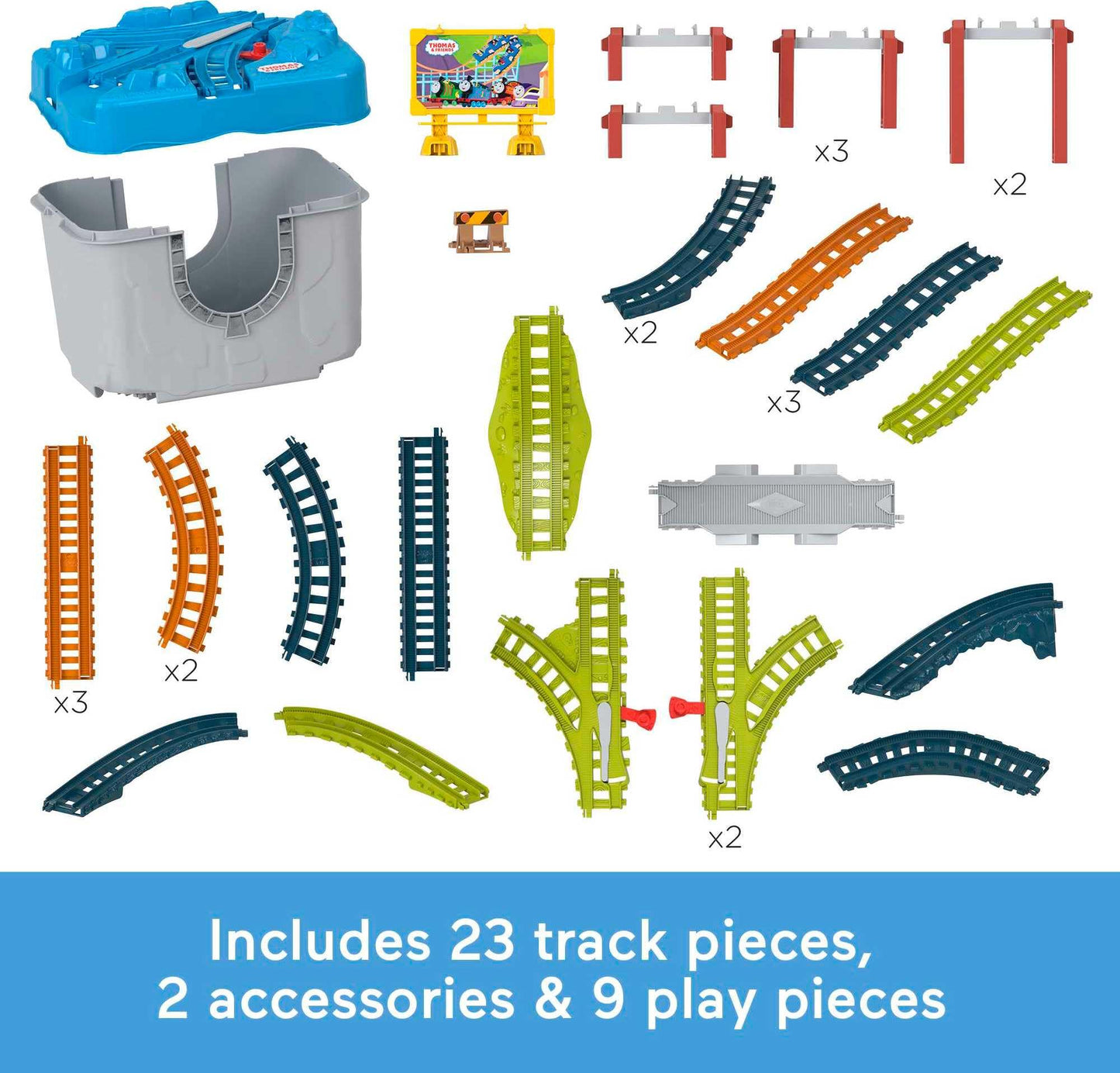 Thomas & Friends Toy Train Tracks Set, Connect & Build Bucket, 34-Piece Expansion Pack for Diecast & Motorized Trains, Age 3+ Years