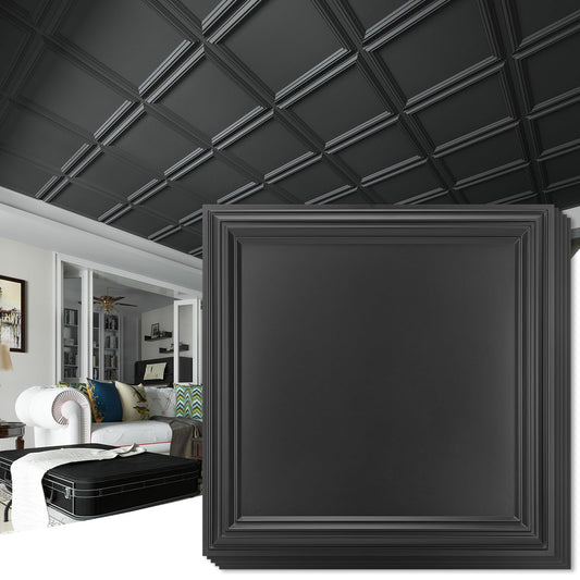 Art3d 24-Pack Drop Relief Ceiling Tiles for Home, Office & Commercial Space, 24 x 24in PVC Waterproof 3D Wall Panels Cover 96 Sq. Ft, Black