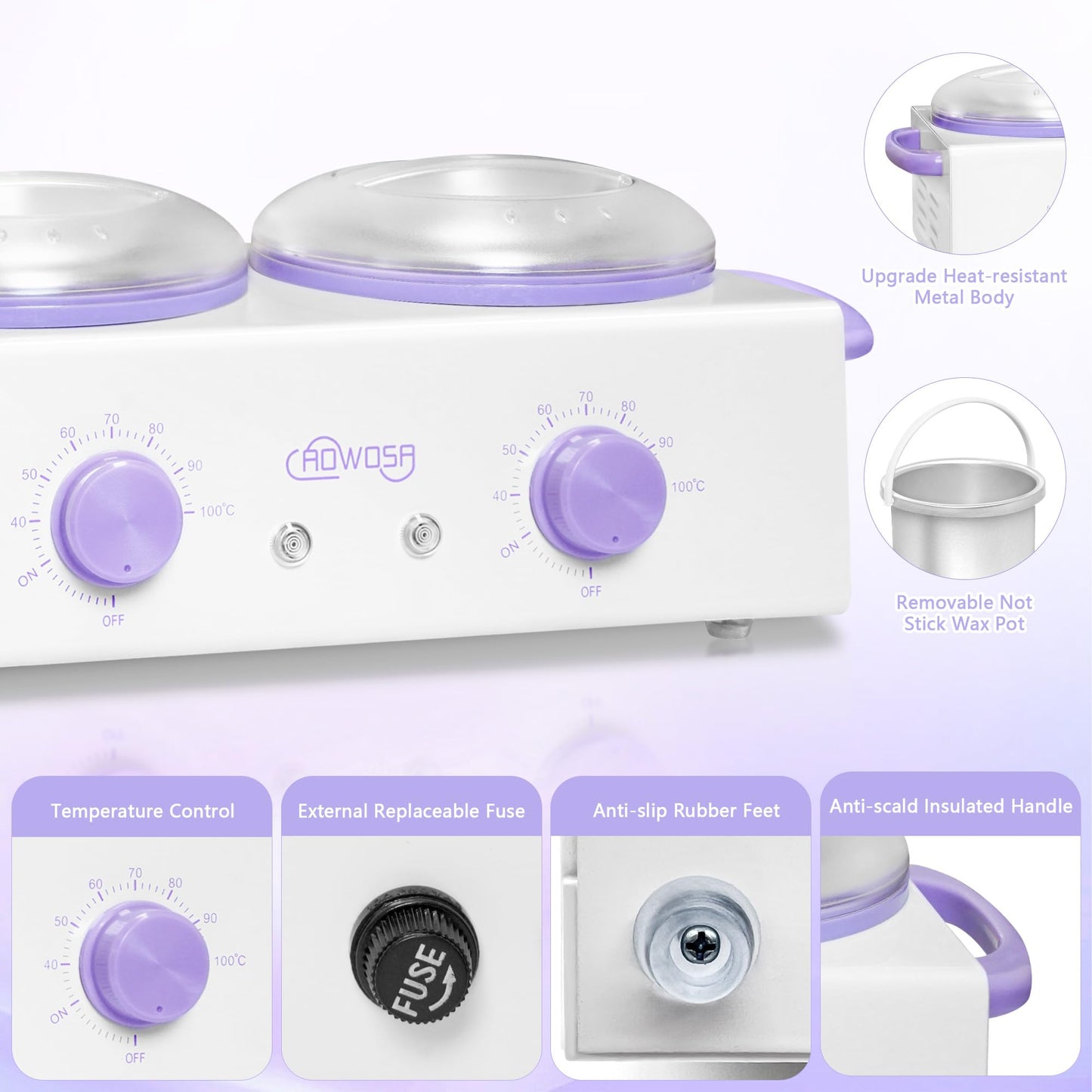 Professional Waxing Kit Wax Warmer Double Pot Wax Heater Machine for Hair Removal, Large Wax Pot for Spa Salon Beauty Esthetician Home, with Non-Stick Easy Clean Pot, 50 Wax Sticks & 20 Collar