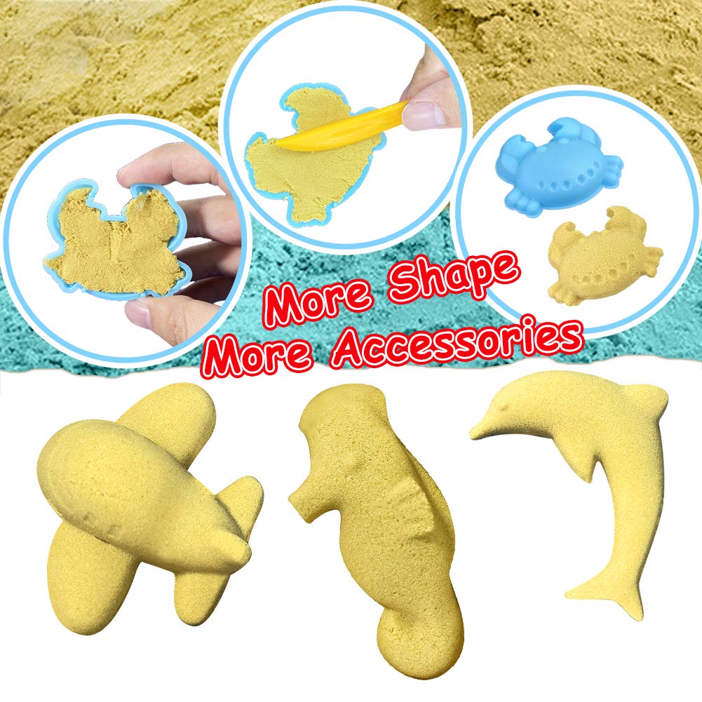 Play Construction Sand Kit - 3lbs Sand with 2 Colors, 6 Mini Construction Trucks, Construction Toys and Signs, Animal Mold, Modeling Tools, Foldable Sandbox with Clean Set Gifts for Boys Girls