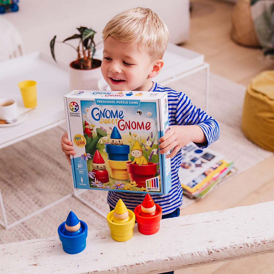 SmartGames Gnome Sweet Gnome Wooden Deduction Game for Ages 3-7 with 48 Challenges