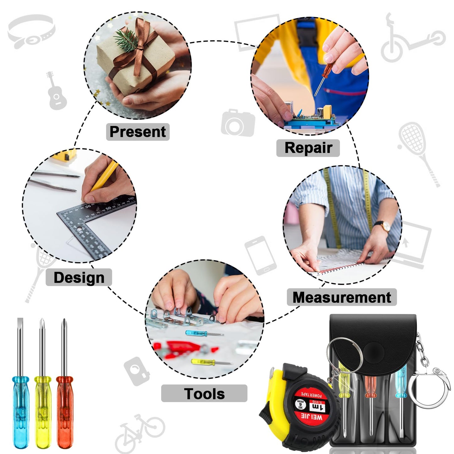 Jutom 48 Pcs Mini Tape Measure Keychain Bulk Mini Screwdriver Keychain Set for Adult Men Party Favors Tool Fathers Gifts