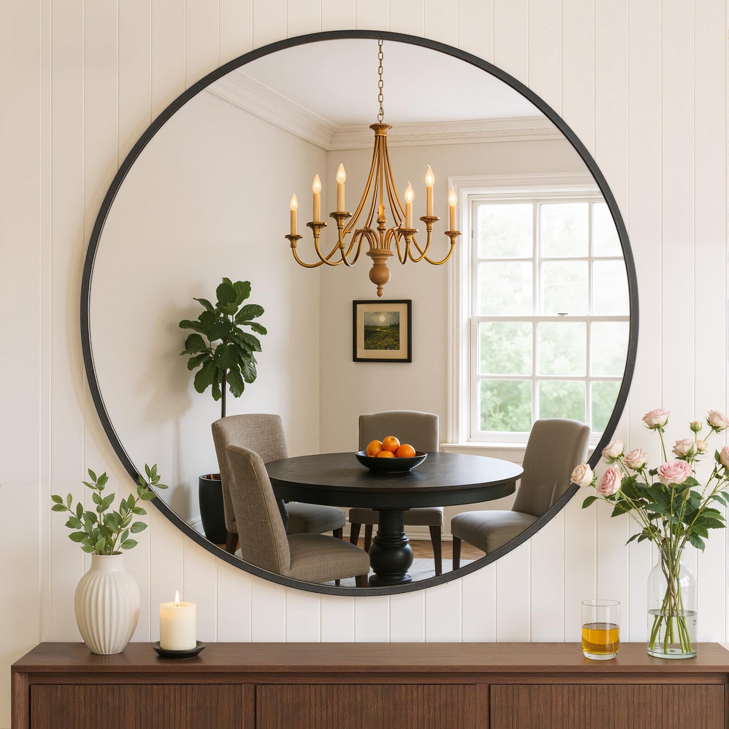 Atilioo Bathroom Mirror for Wall, 30 Inch Round Mirror, Matte Black Metal Framed Circle Vanity Mirror for Bathroom Bedroom Living Room Entryway, Anti-Rust, Tempered Glass, Hanging or Leaning