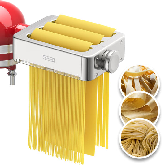 All Metal 3 In 1 Set Pasta Maker Attachment for KitchenAid, Included Pasta Sheet Roller, Spaghetti Cutter, Fettuccine Cutter Maker Accessories And Cleaning Brush