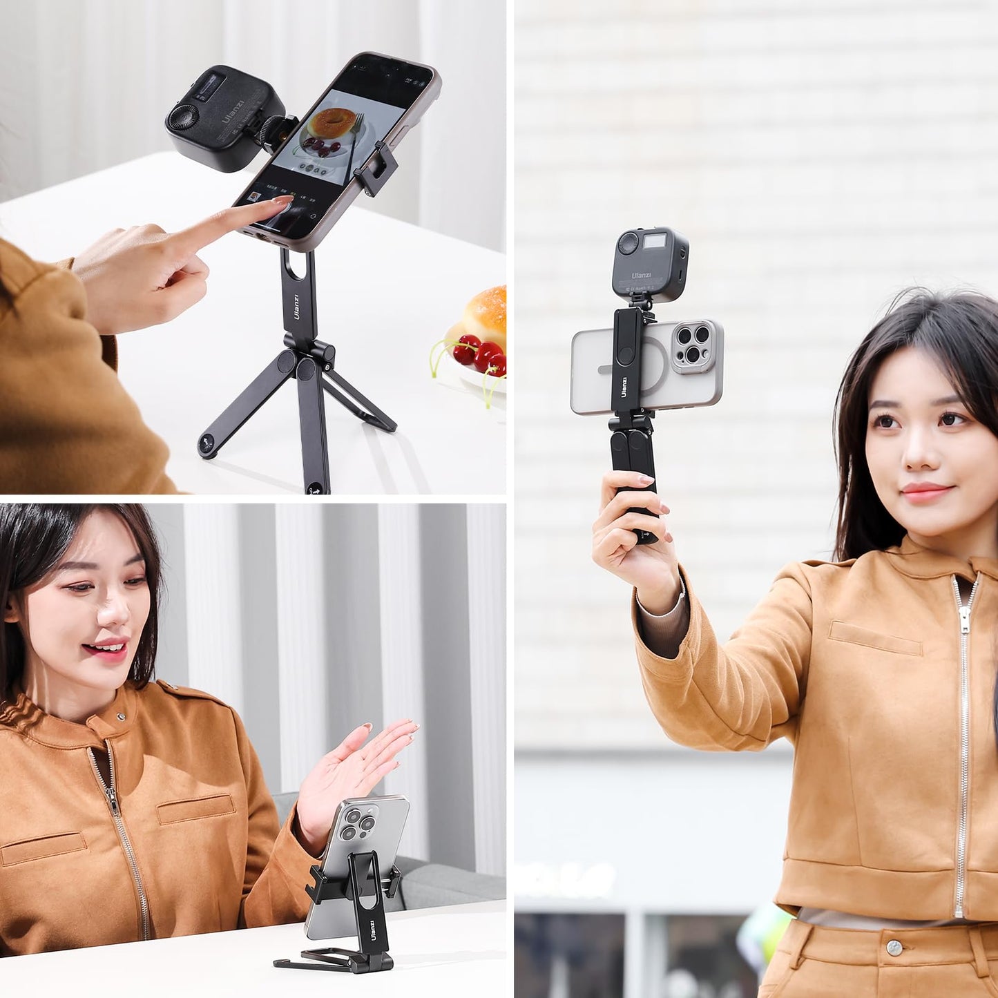 ULANZI MA26 Foldable Phone Tripod - Pocket Cell Phone Vlog Video Tripod Handle Aluminium Smartphone Desk Stand 2 Cold Shoe Small Size All in One Lightweight Portable Vlog Stick for iPhone Samsung