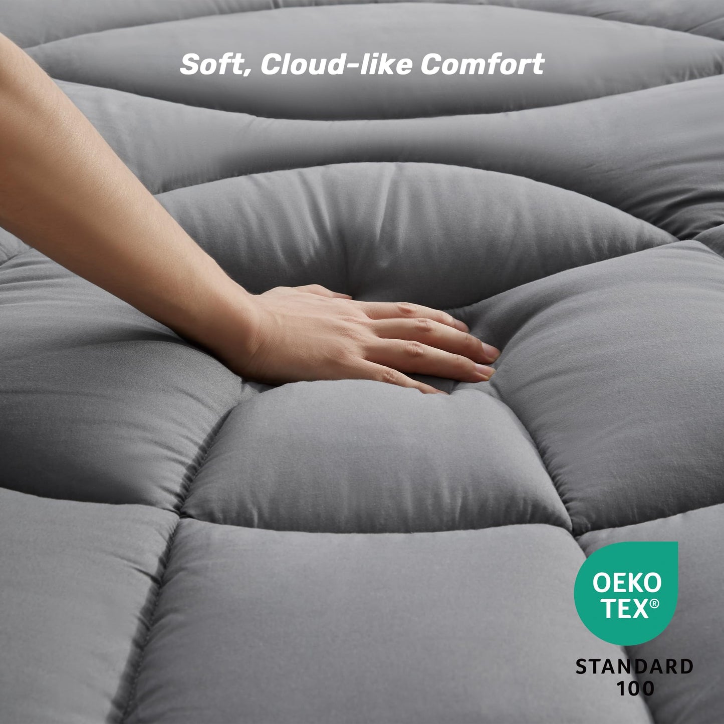 Queen Mattress Pad Waterproof - Ergonomic Quilted Fitted Queen Mattress Topper, 5-Layers Noiseless Washable Mattress Protector Cover with 8"-21" Deep Pocket (Grey, 60x80)