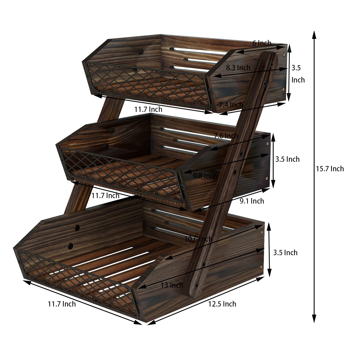 Dorhors Fruit Basket for Kitchen, 3 Tier Fruit Bowl for Kitchen Counter,Wooden Vegetable Holder for Countertop