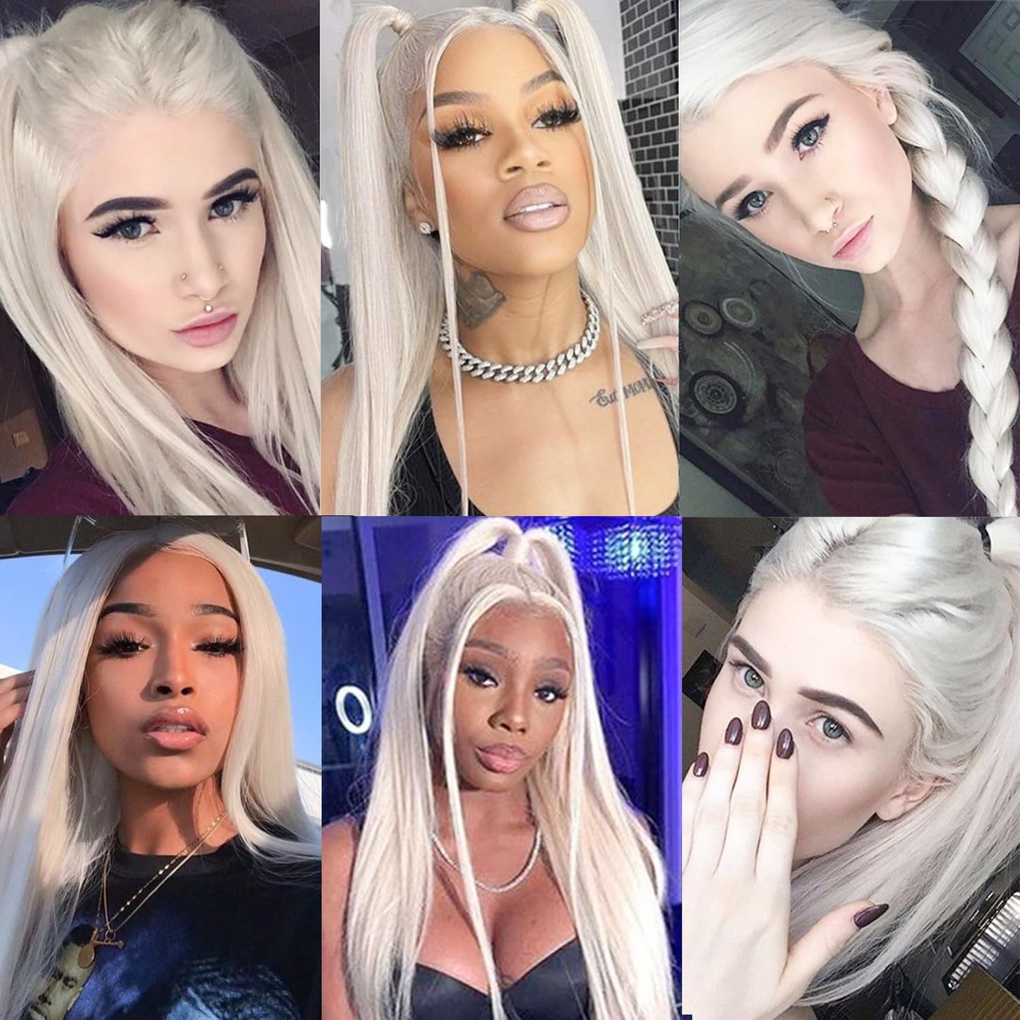 Missyvan White Hair Color Lace Front Wig Long Straight Hair Wigs Platinum Blonde Heat Resistant Fiber Hair Synthetic Lace Front Wigs for Fashion Women