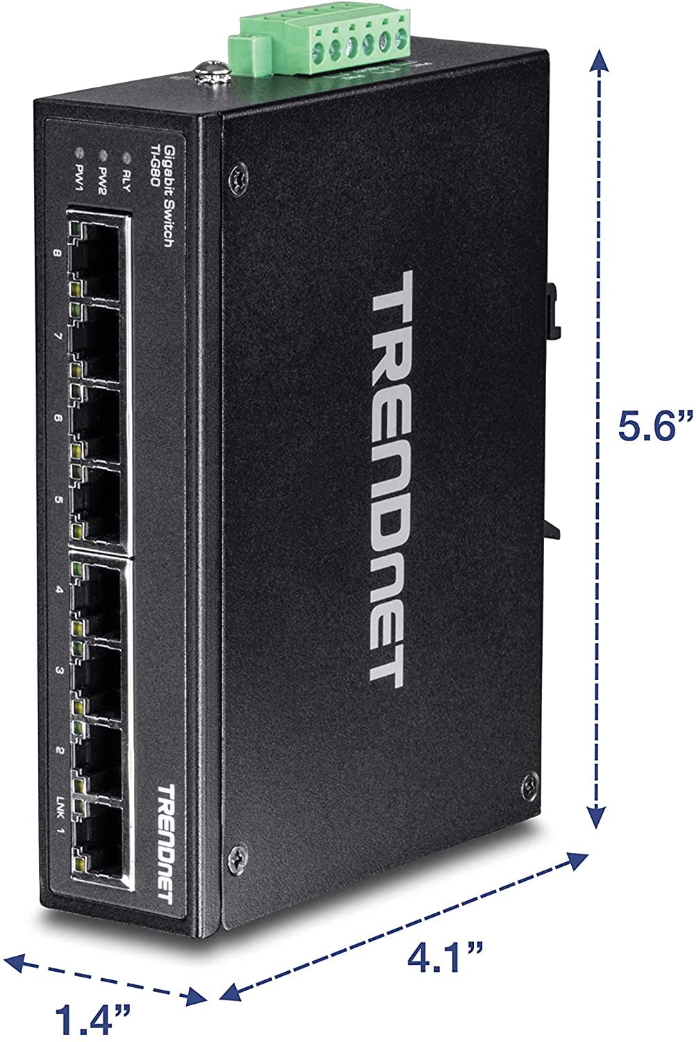 TRENDnet 8-Port Hardened Industrial Gigabit DIN-Rail Switch, TI-G80, 16 Gbps Switching Capacity, IP30 Rated, Ethernet Splitter, NDAA & TAA Compliant, Lifetime Protection, Black