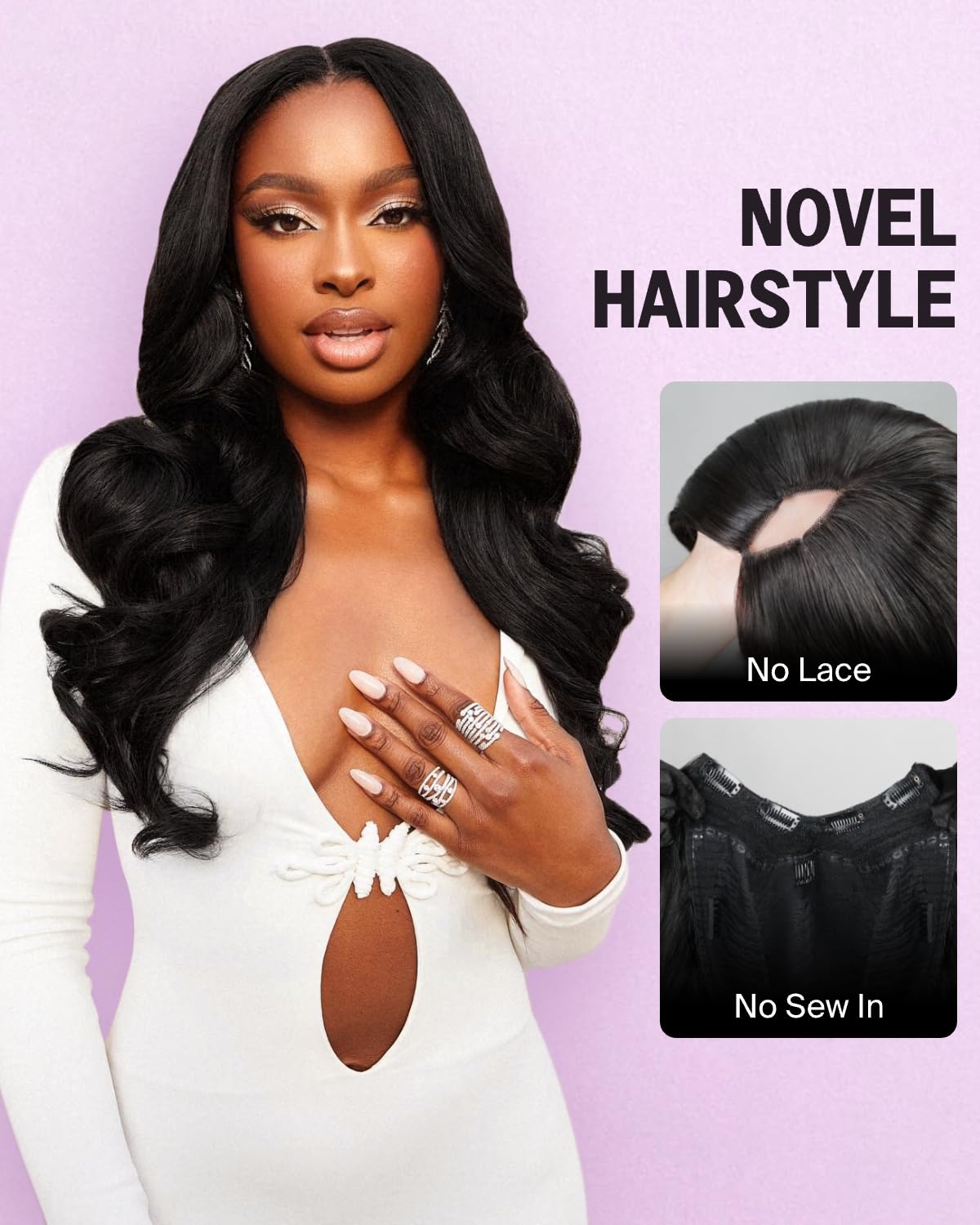 Megalook hair V Part Wig Human Hair Body Wave Glueless Wigs Human Hair Clip in U Part Human Hair Wig No Sew In No Glue No Leave Out Human Hair Wigs for Black Women 200% Density Natural Color 18 Inch