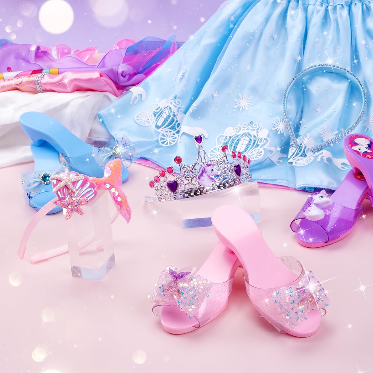 Meland Princess Dress Up for Girls - Dress Up Clothes for Toddler with Princess Shoes, Toys Gifts for Girls 3 4 5 6 Years Old