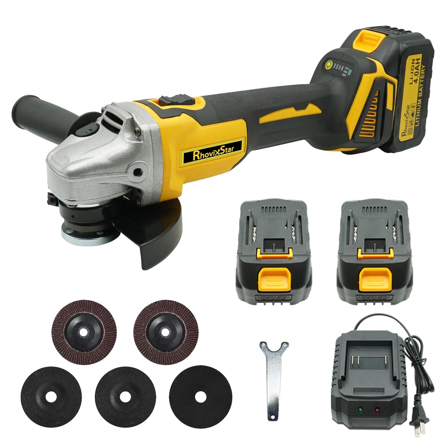 RhovixStar Brushless Angle Grinder Cordless, 3/8 Inch Battery Grinder Power Tools for Cutting, Grinding, Polishing and Rust Removal, 4 Variable Speed