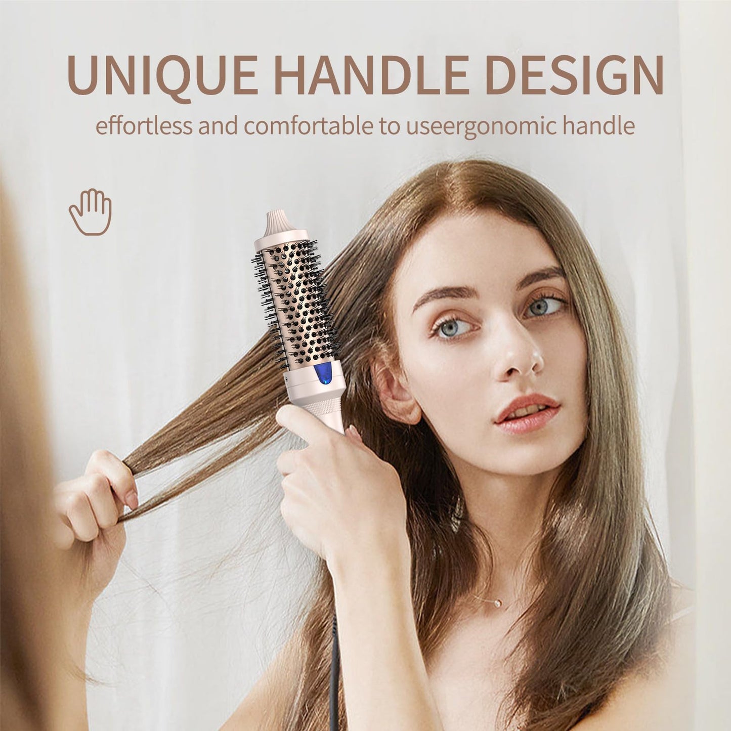 K&K 1.5 inch Volumizing Brush Heated Curling Ceramic Tourmaline Ionic Curling Iron Quick Heating Makes Hair Silky Smooth Dual Voltage Travel-Friendly Straightening Round Design (Pale Pink, 1.5 Inch)