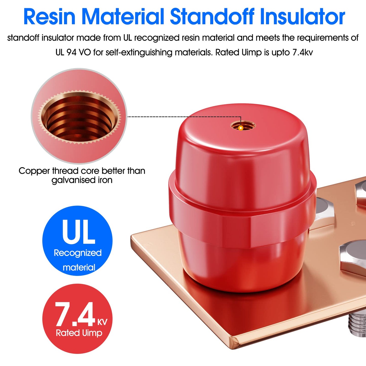 GOUNENGNAIL- 10" Copper Ground Bar Kit,900A Grounding Busbar Bar with UL Recognized SM40 Insulators Rated Uimp up to 7.2KV