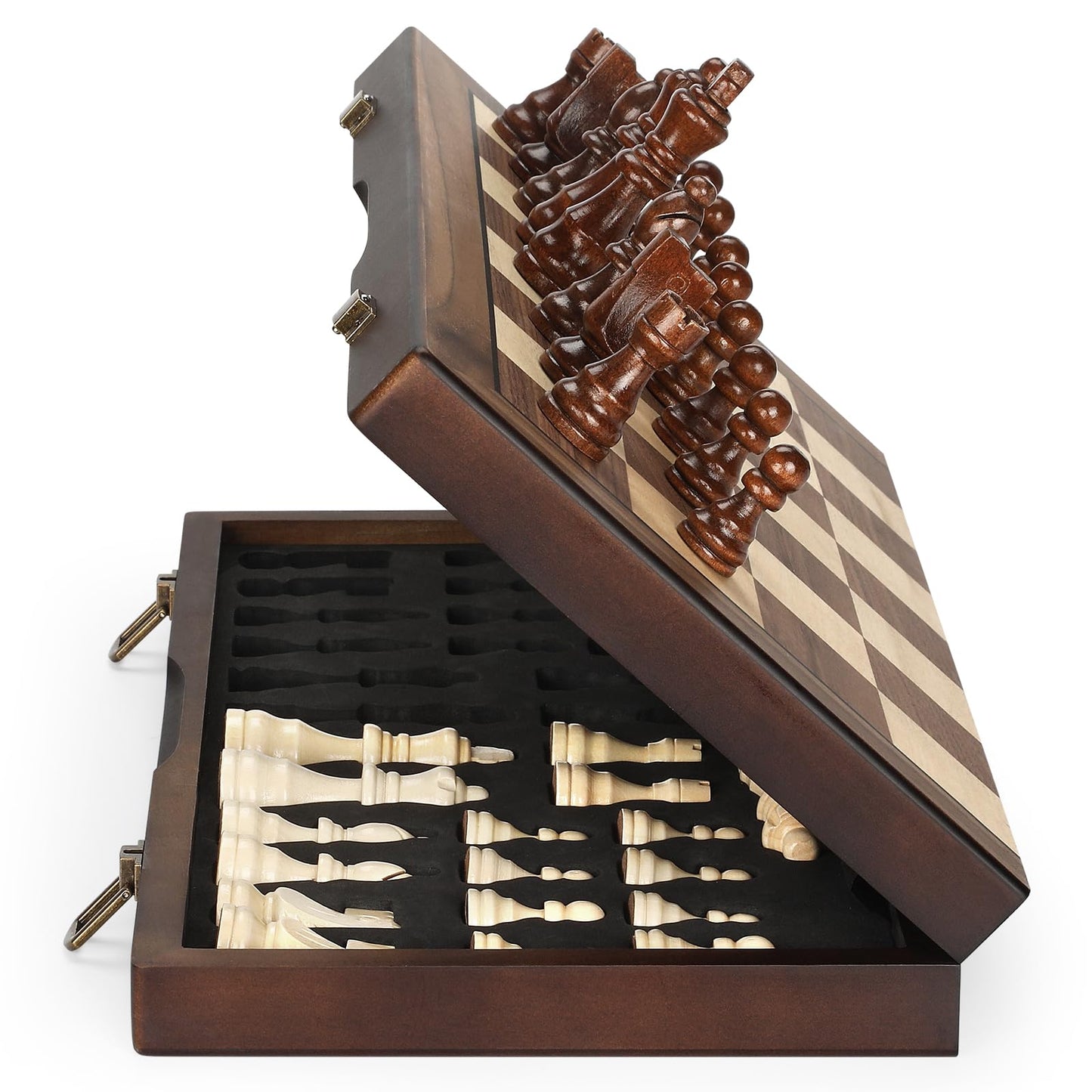 Magnetic Wooden Chess Set for Adults Kids 12'' Chess Board with Handmade Pieces, Folding Portable Travel Unique Chess Sets Game for Tournament Professional Beginner