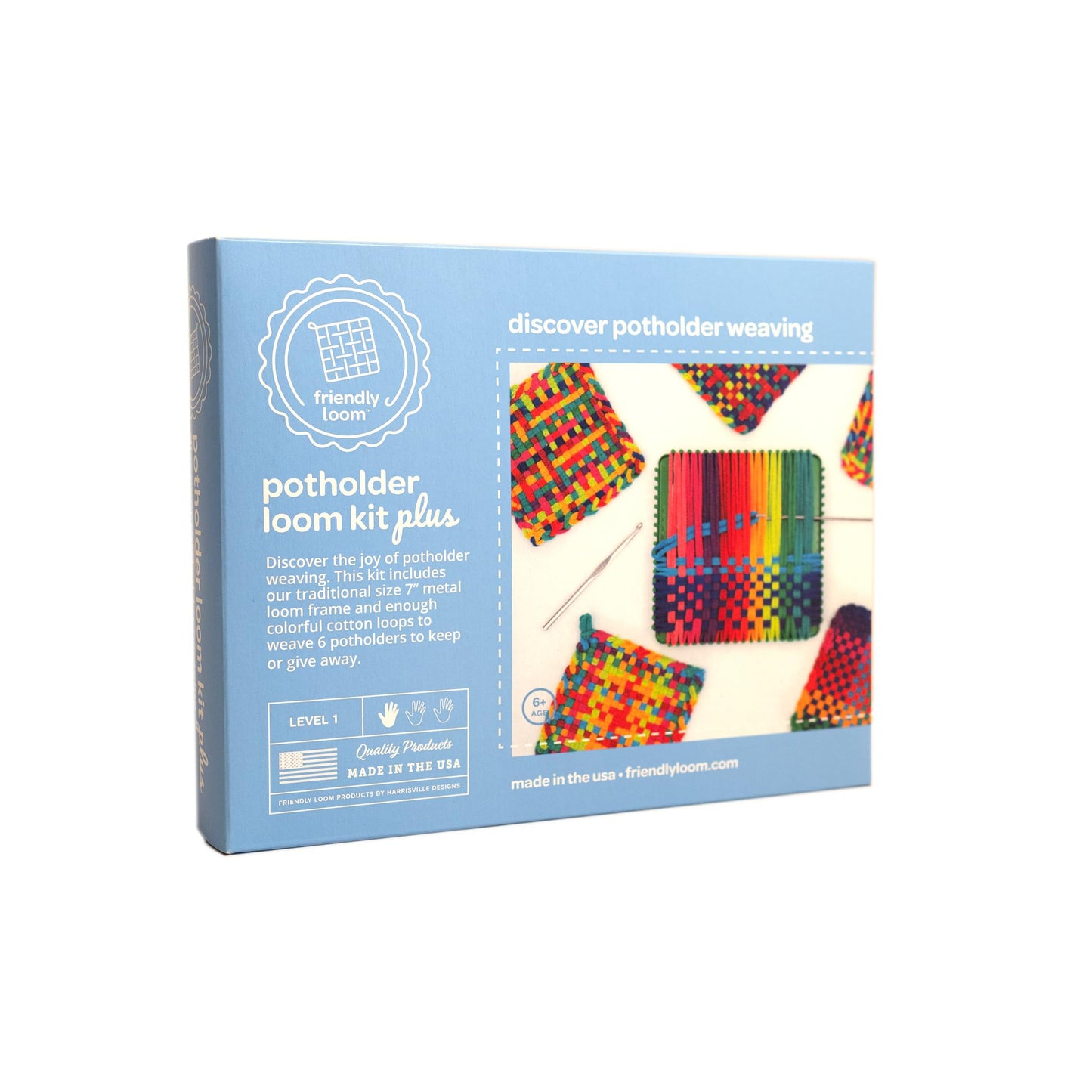 Friendly Loom | 7" Traditional Potholder Loom Kit Plus | Craft 6 Cotton Potholders