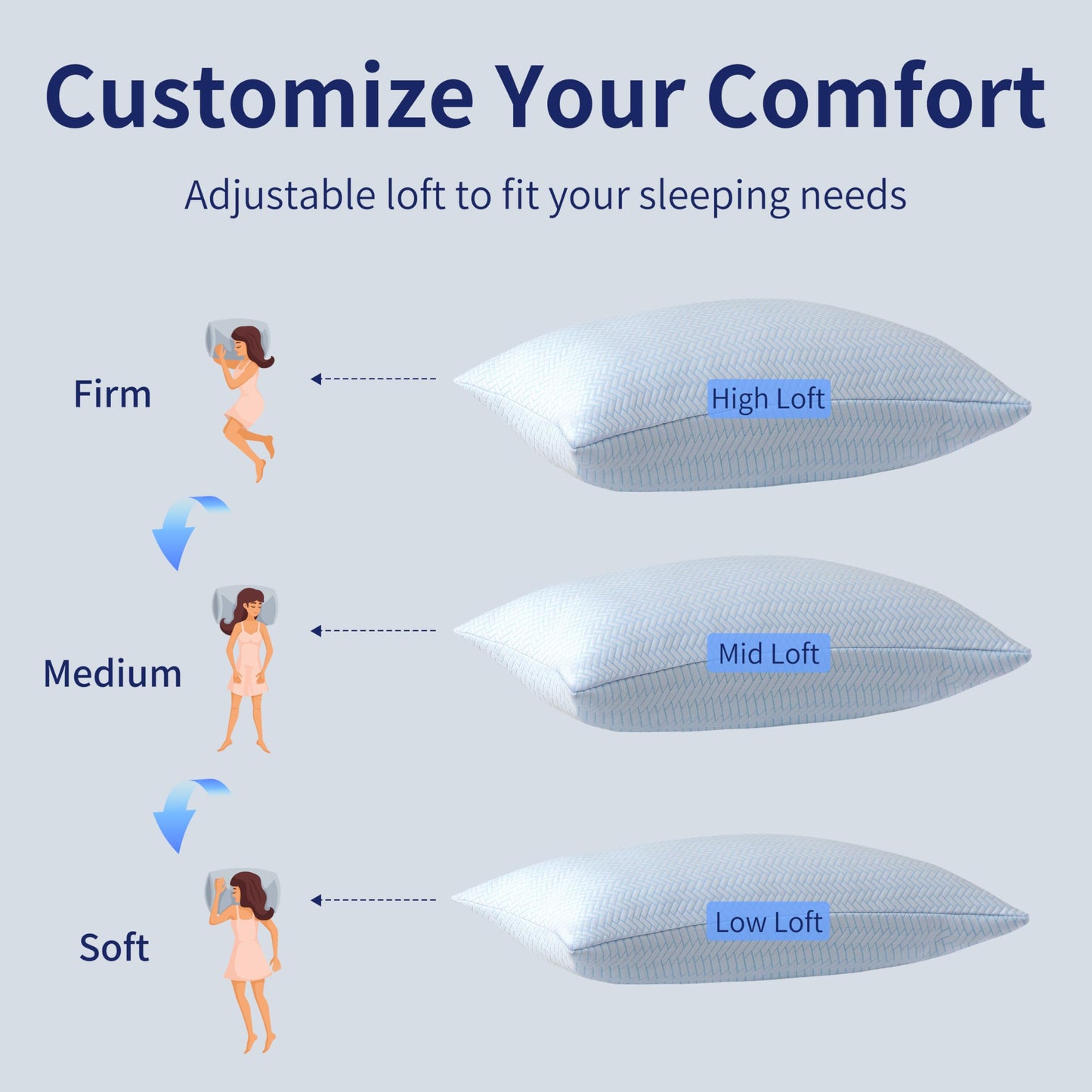 DOWNCOOL Cooling Pillow King Size Set of 2, Adjustable Shredded Memory Foam Pillows for Sleeping, Cool Bed Pillows for Hot Sleepers, Soft Supportive Firm Pillow for Side Back Stomach Sleepers, 20"X36"