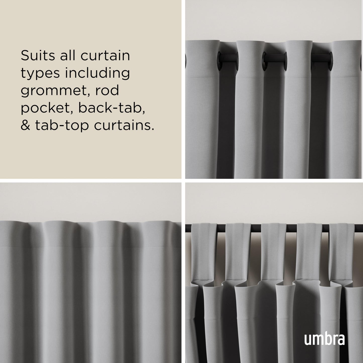 Umbra Twilight Double Curtain Rod Set – Wrap Around Design Ideal for Blackout or Room Darkening Panels, 30 to 84 Inches, Black