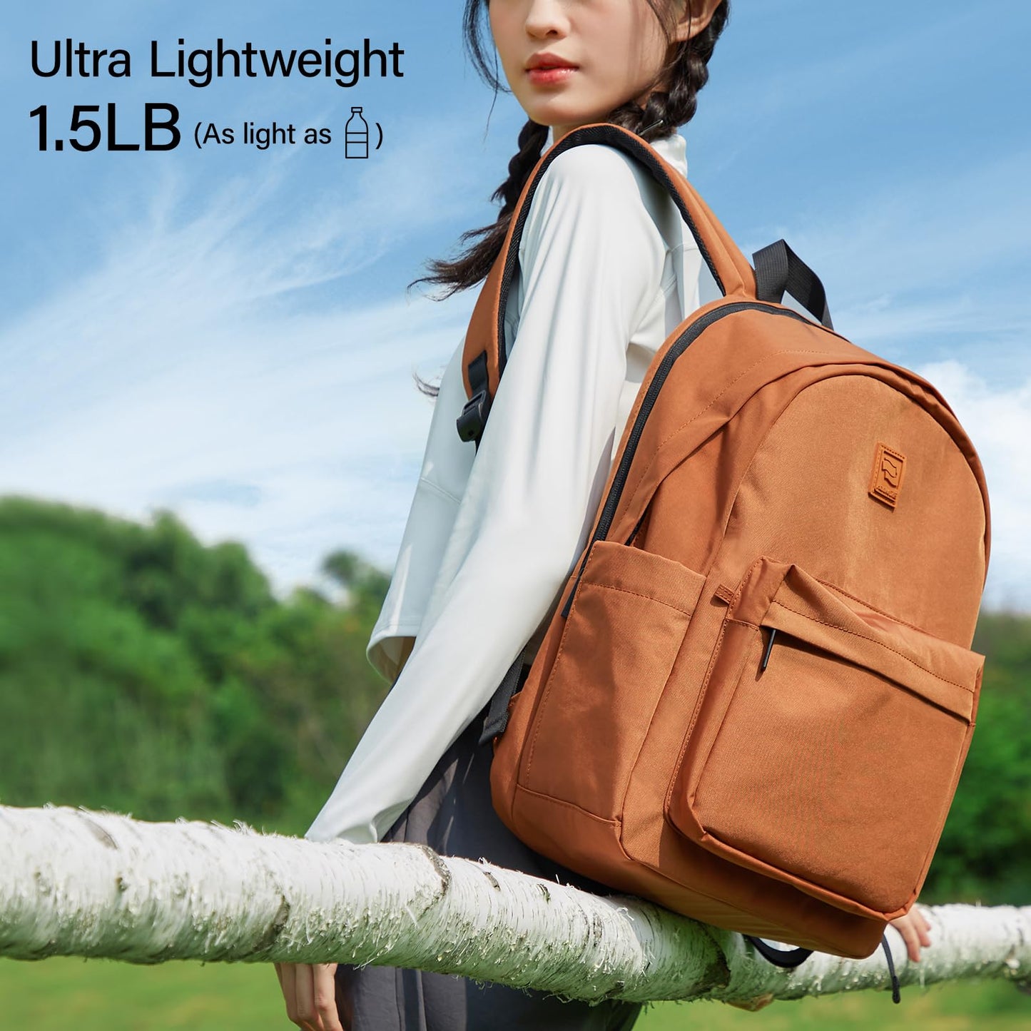 Hanke Travel Backpack for Women Men, Small College Laptop Backpack, Lightweight Water-Resistant Work Bookbag, Cute Casual Daypack for 15.6 Inch Laptop, Reddish Brown