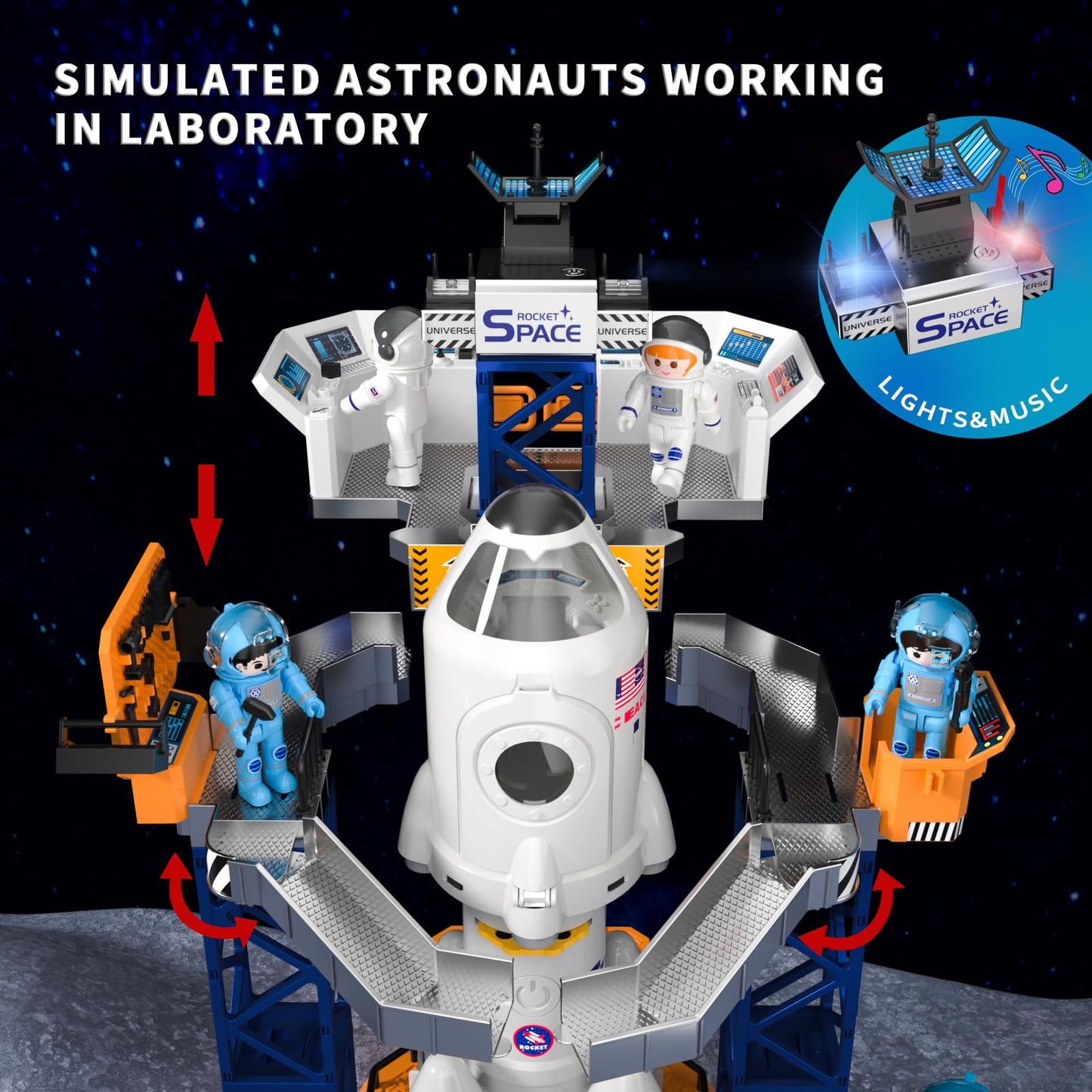 Rocket Launcher Space Shuttle Toys for Kids Boys Age 3 4 5 6 7 8 9 Years Old, 2-in-1 STEM Building Aerospace Toys with Rocket Launcher for Indoor Outdoor, Spaceship Toys Birthday Gift for Boys Girls