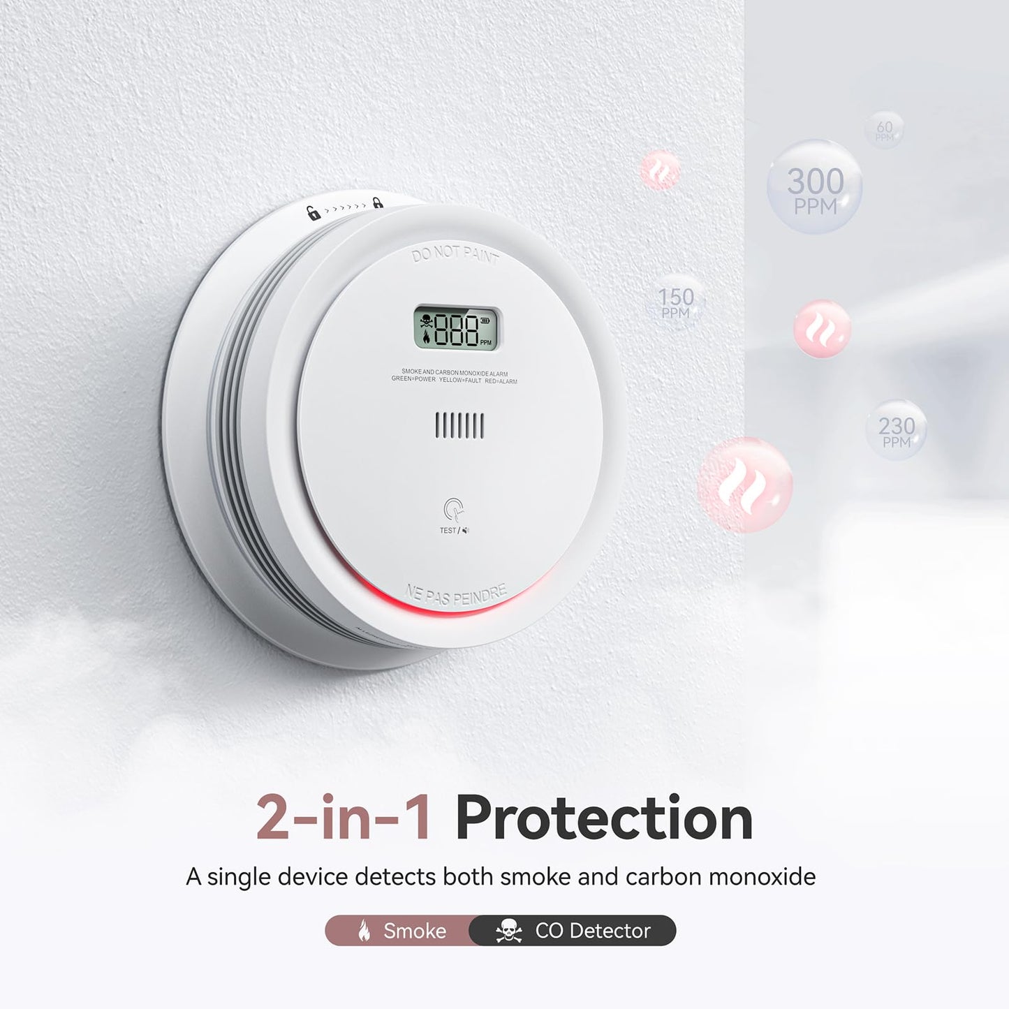 5 Packs Wi-Fi Smoke Detector Carbon Monoxide Detector Combo with App Notifications, Smart Smoke and Carbon Monoxide Detector with LCD Display & Replaceable Battery, Compatible with Tuya Smart