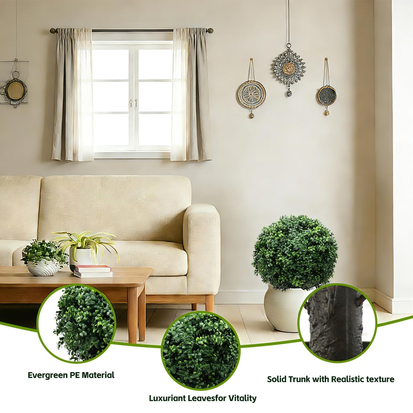 26-Inch Artificial Topiary Boxwood Ball Trees (Set of Two) – Lifelike, UV-Resistant Decor for Indoor & Outdoor Use – Enhance Your Space with Vibrant Greenery