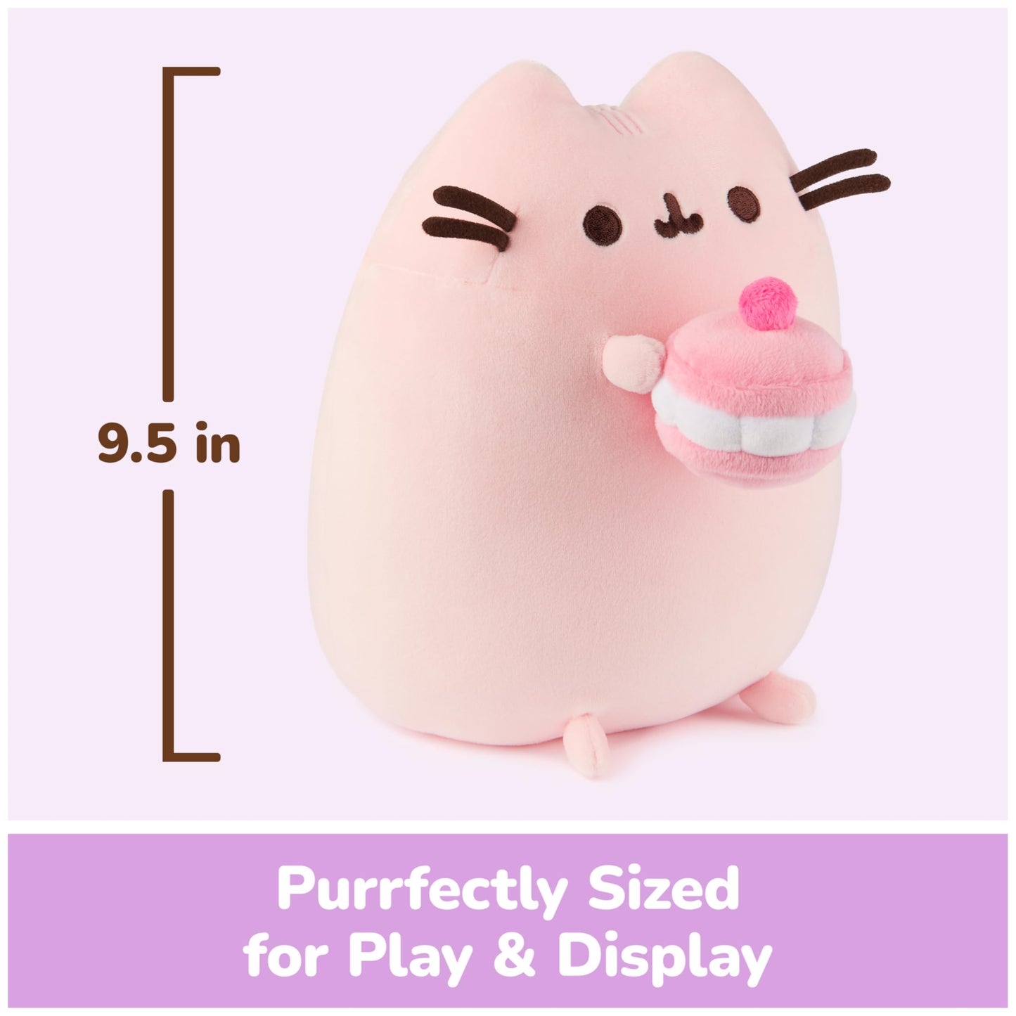 GUND Pusheen Cherry Macaron Squisheen Plush, Squishy Toy, Collectible Dessert Food Toy, Cat Stuffed Animal for Ages 8 and Up, Pink, 9.5”