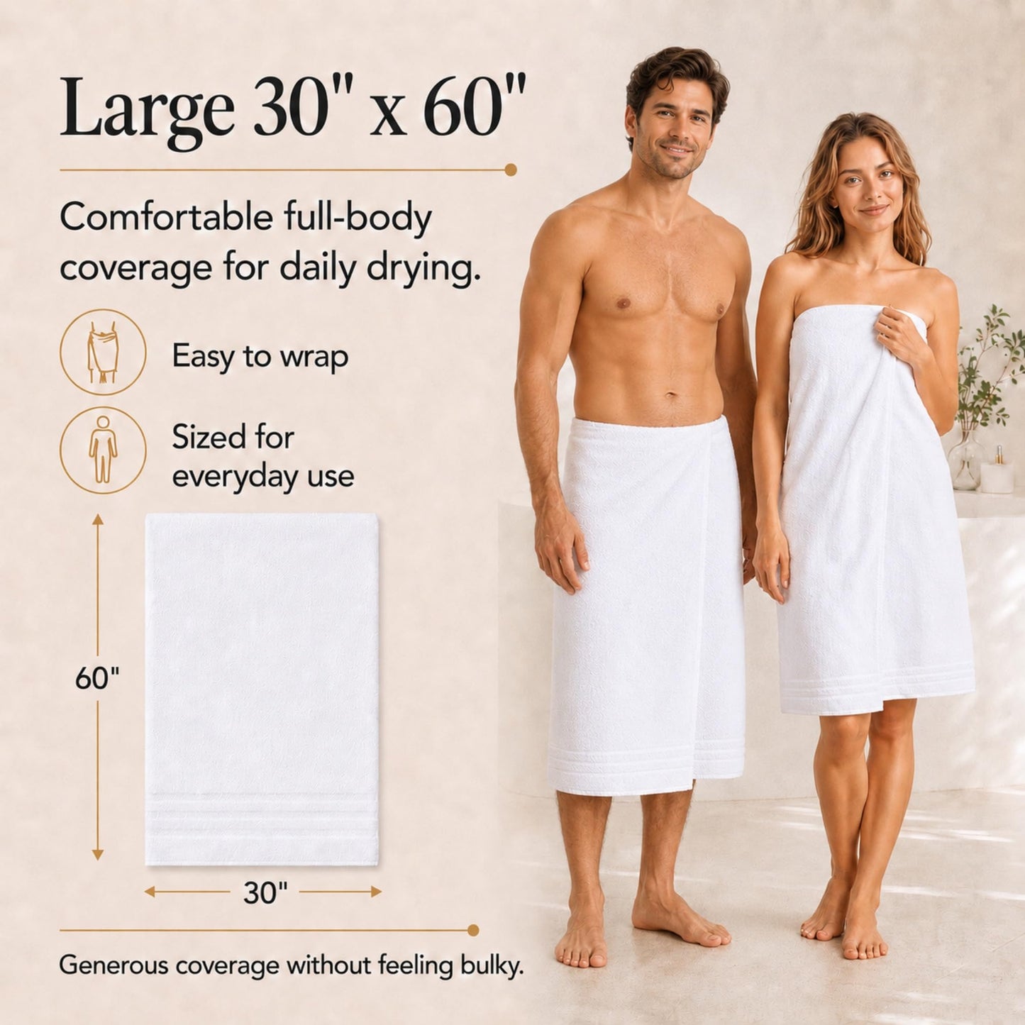 Velqora Bath Towels 4 Pack, Large 30 x 60 Inches, 100% Cotton, Soft & Absorbent Bathroom Towels for Everyday Use, White