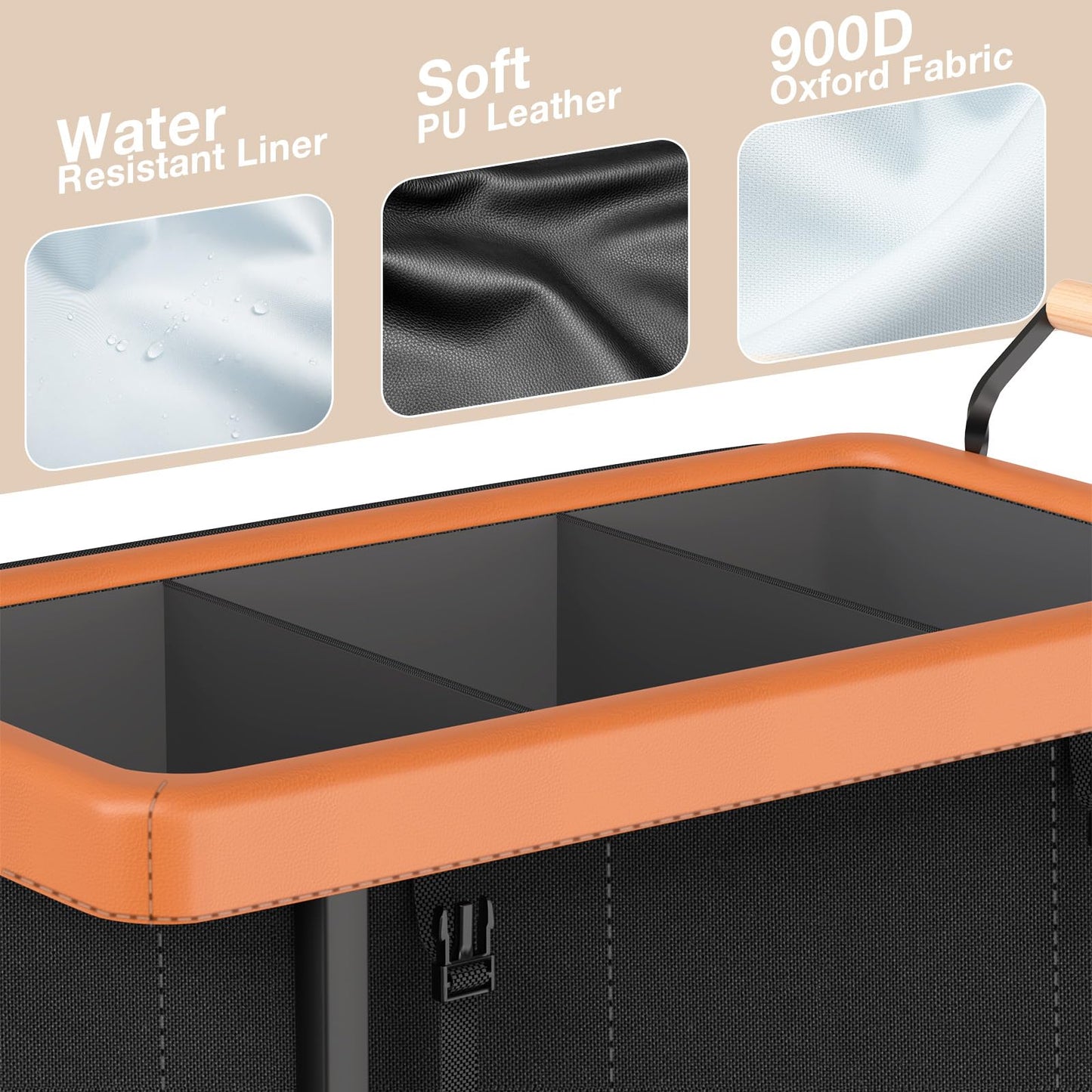 Rolling Laundry Hamper with Wheels, Laundry Hamper 3 Section with Lid, Laundry Basket with Rolling Lockable Wheels and Handle, Laundry Basket Organizer for Laundry Room, Bedroom 230L Black