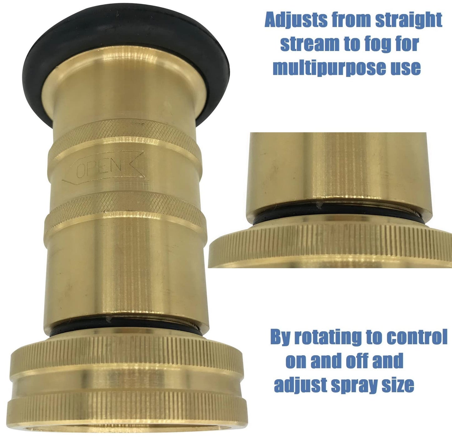 Happy Tree 1-1/2" NST/NH Brass Fire Hose Spray Nozzle 85 gpm Fire Equipment Heavy Duty Industrial Jet Fog Nozzle 100 psi FHSN04B