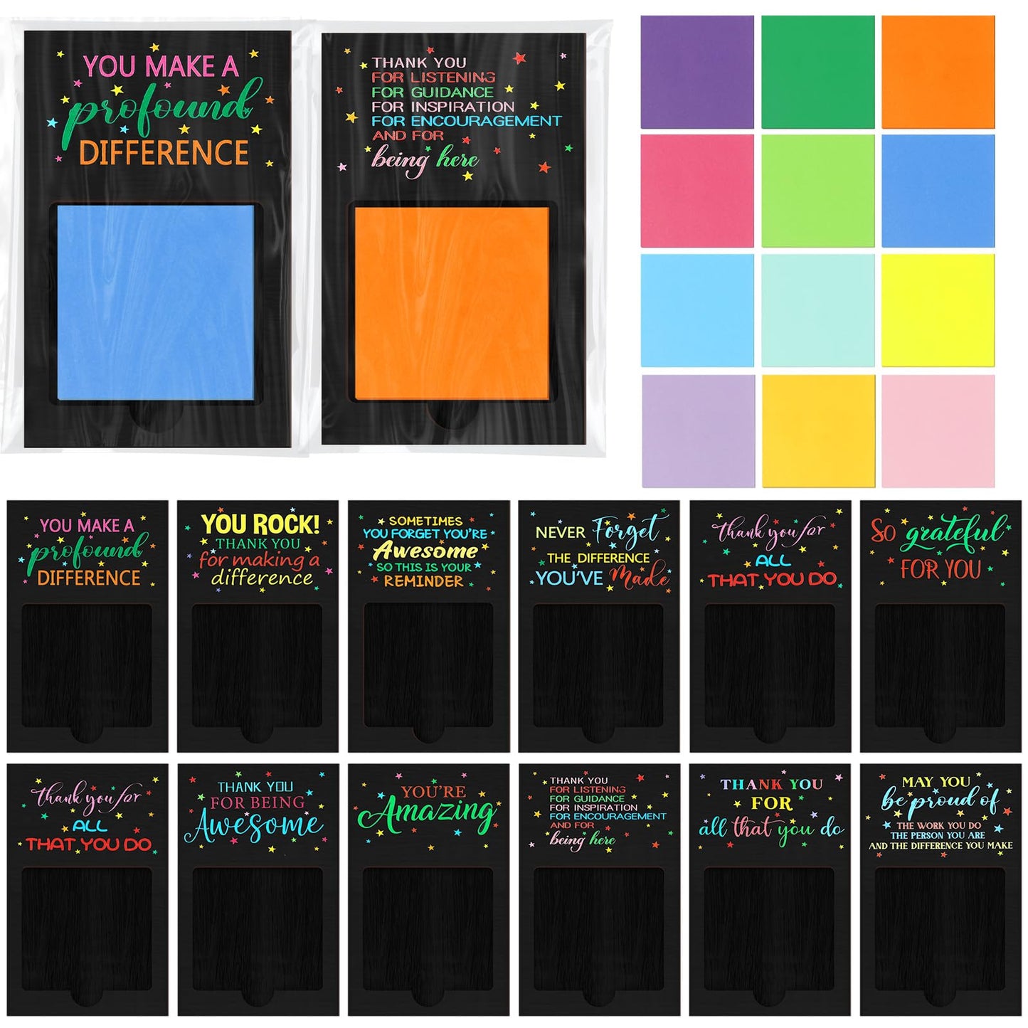 Motipuns 72 Pcs Teacher Appreciation Gifts Wooden Sticky Notes Holder Motivational Gifts for Coworkers Office Volunteer Thank You Gift Team Work Sticky Notes OPP Bags for Mother Nurse Staff Employee