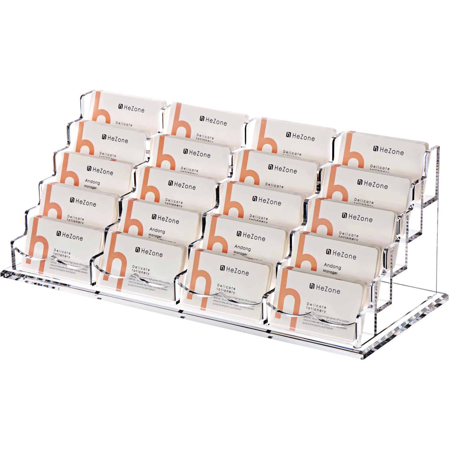 HeZone Business Card Holder for Desk Multiple Cards Display Stand Rack for Women and Men Clear Acrylic Card Organizer 20 Slot 5 Tier Large Capacity-Holds 1000 Cards -1 Pack (20 Cell H)