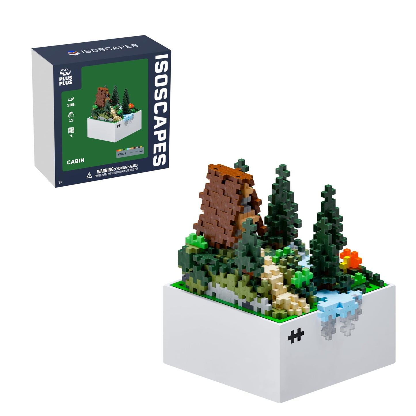 PLUS PLUS Isoscapes, Interlocking Mini Building Blocks, 3D Puzzle Stem Toy for Kids, Office and Home Decor - Cabin