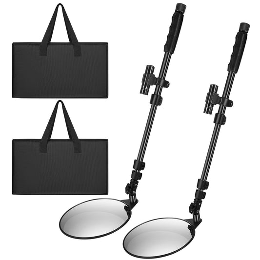 Barydat 2 Pack Under Vehicle Inspection Mirror with Light and Telescoping Handle 8 Inch Diameter Security Angle Adjustment Handheld Inspection Mirror for Under Car Truck Equipment Over Shelf