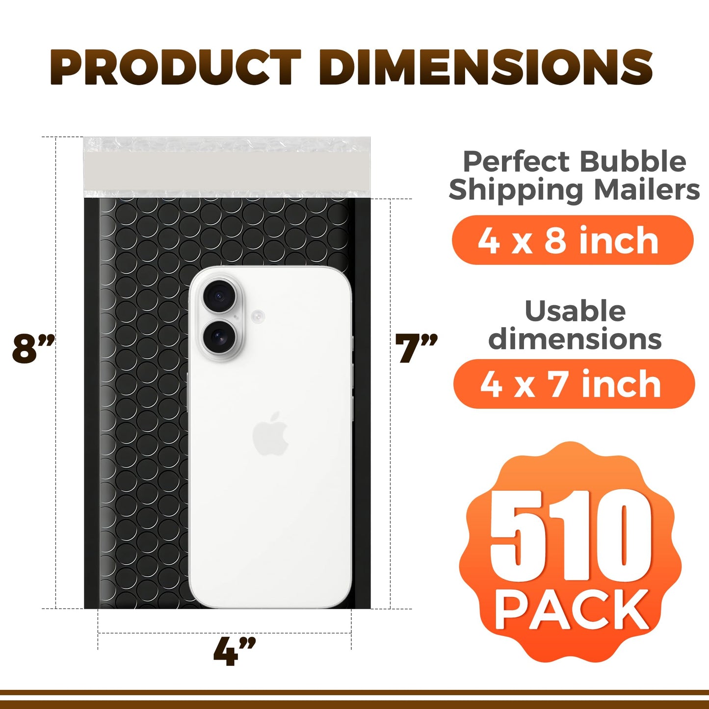 510-Pack Bubble Mailer 4'' x 8'' - Self-Sealing Waterproof Small Mailing Envelopes Padded Lightweight Shipping Bags for Accessories, Small Parts, Jewelry, Trading Cards, Compact Items 4x7 Usable Space