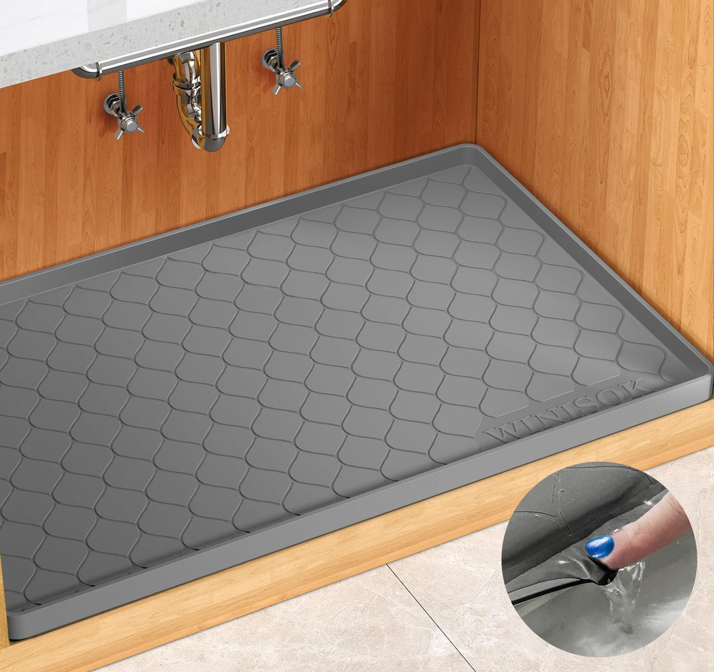 Winisok Silicone Under Sink Mat 40" x 22", kitchen Essentials and Gadgets, Shelf liner and Cabinet Protector, Home Organizers and Storage, Waterproof Bathroom Tray