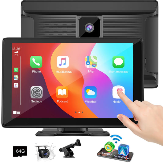 10.1" CarPlay Screen for Larger Vehicles - Wireless Car Stereo Touchscreen for Apple Carplay & Android Auto, 4K Dash Cam, HD Backup Camera, GPS, Mirror Link, Siri, BT, AUX-Ideal for SUVs, Trucks, Vans