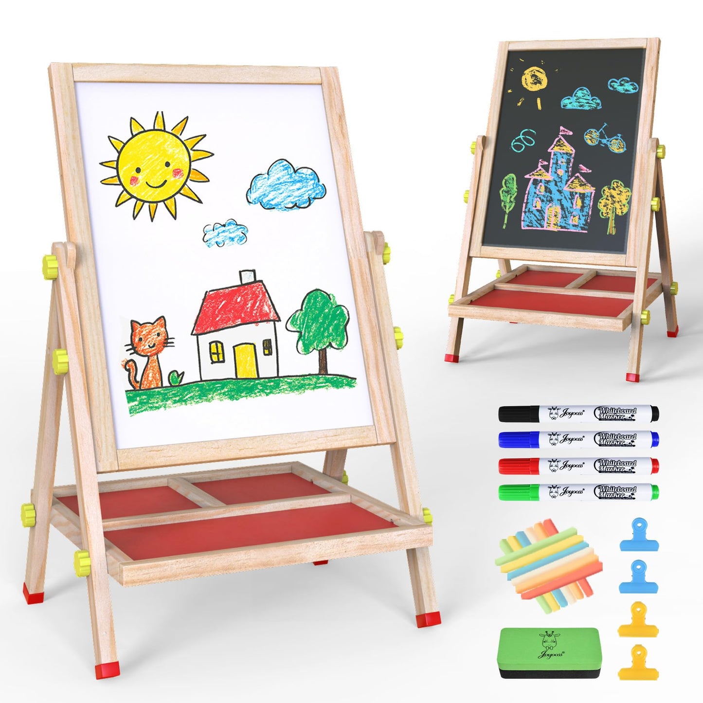 JOYOOSS Easel for Kids Chalkboard,Wooden Blackboard for Kid Toddlers Easel Adjustable Magnetic White Board Chalkboard for Kids Dry Erase Art Easels for Toddler Drawing Board for Kid Ages 4-8 8-12 Red