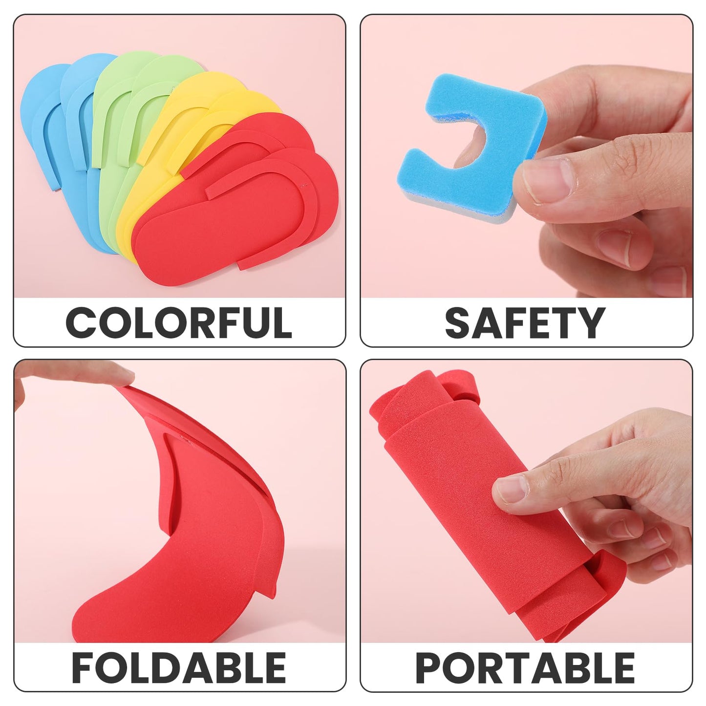 Suhine 120 Pairs Disposable Pedicure Slippers and Toe Separators Kit 40 Pairs Disposable Foam Flip Flops 80 Toe Separators for Women Nail Hotel Salon Spa Party(Red, Blue, Yellow, Green)