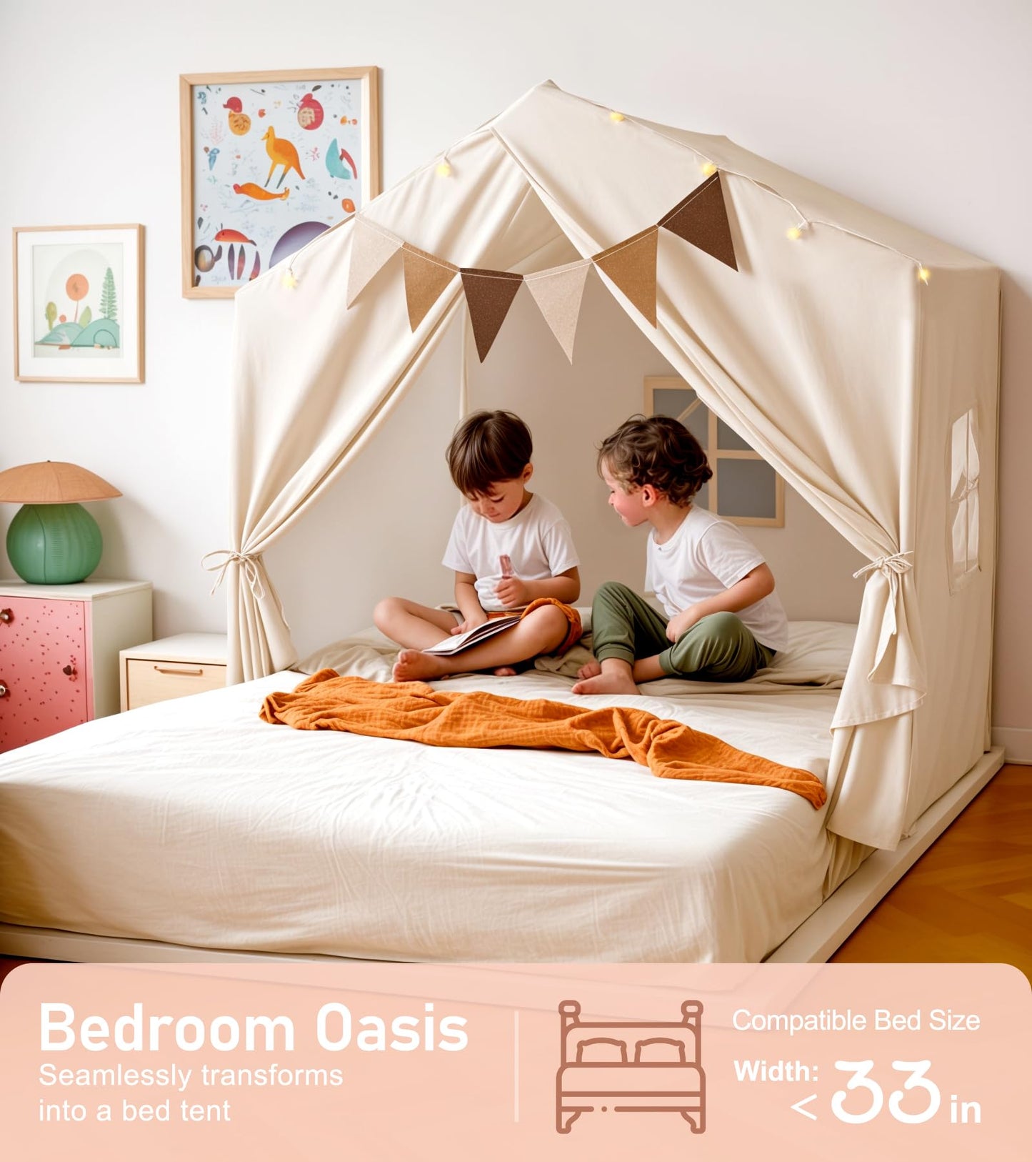Kids Tent, Play Tent with Star Lights, Large Play Tents with 2 Windows, Kids Playhouse Indoor & Outdoor, Reading Nook, Christmas Toddler Tents for Girls & Boys, 52" x35" x 51", Green