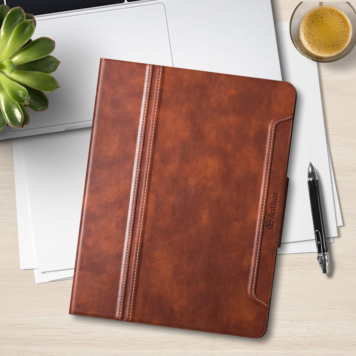 Antbox Case for iPad Air 11-inch M3 (2025) / M2 (2024), iPad Air 5th/4th Generation 10.9'' Vegan Leather with Pencil Holder Typing Angle Auto Sleep/Wake Muti-Stand (Brown)