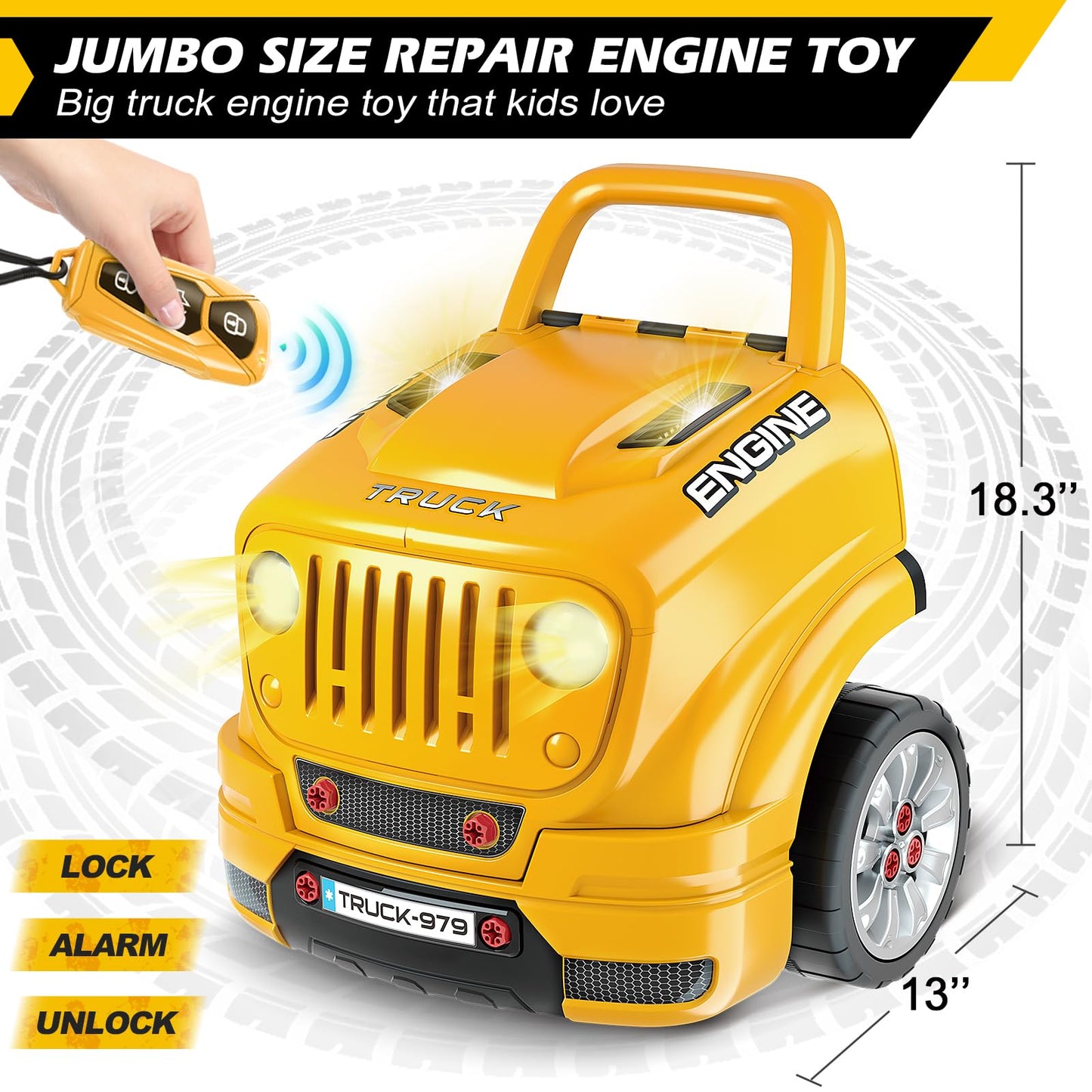 Jumlys Toys for 3, 4, 5, 6, 7, 8 Years Old Boys, Large Truck Engine Toys for Kids 3-5, 5-8 Years Old, Mechanic Repair Set for Boys, Big Truck Builder Kit, Ideal Christmas, Birthday Gifts